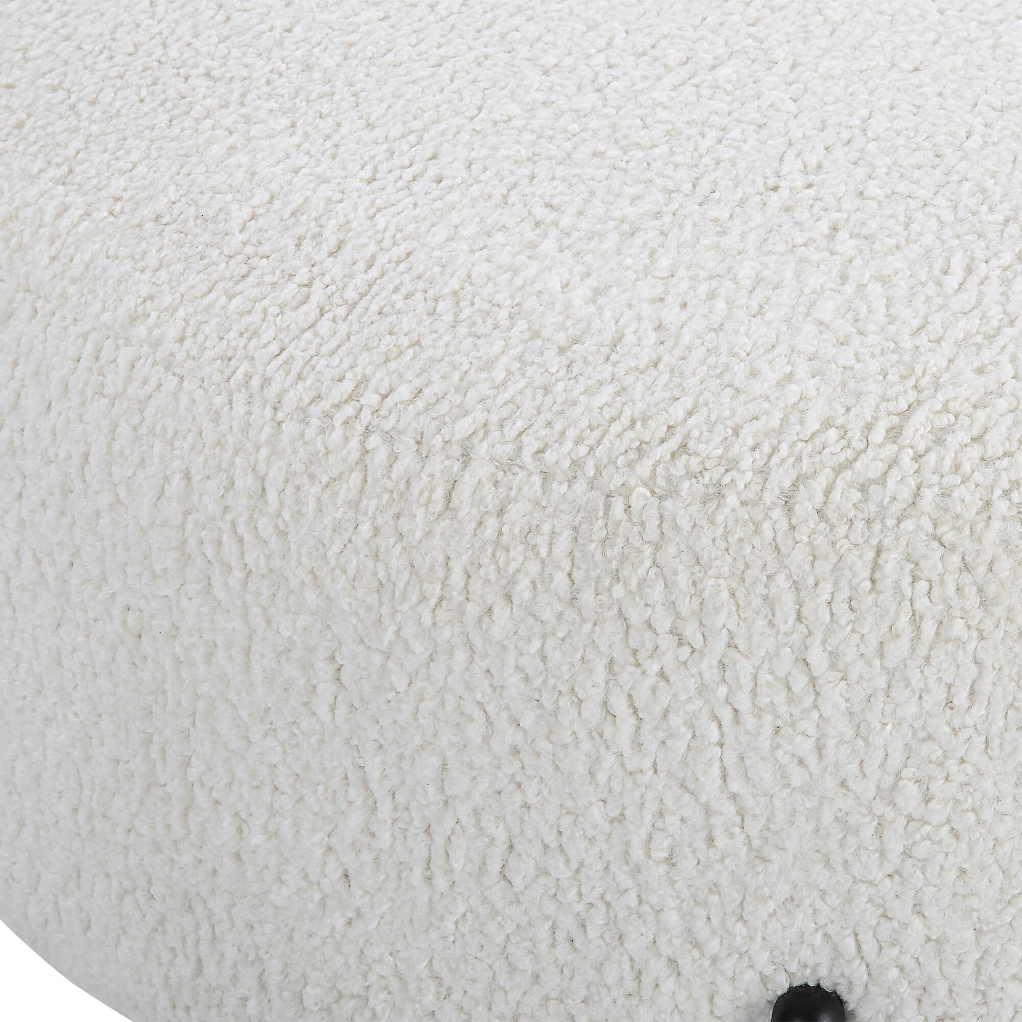 Shown in This Plush Ottoman Is Covered In A Luxurious White Faux Shearling, Suspended Within Satin Black Fini finish