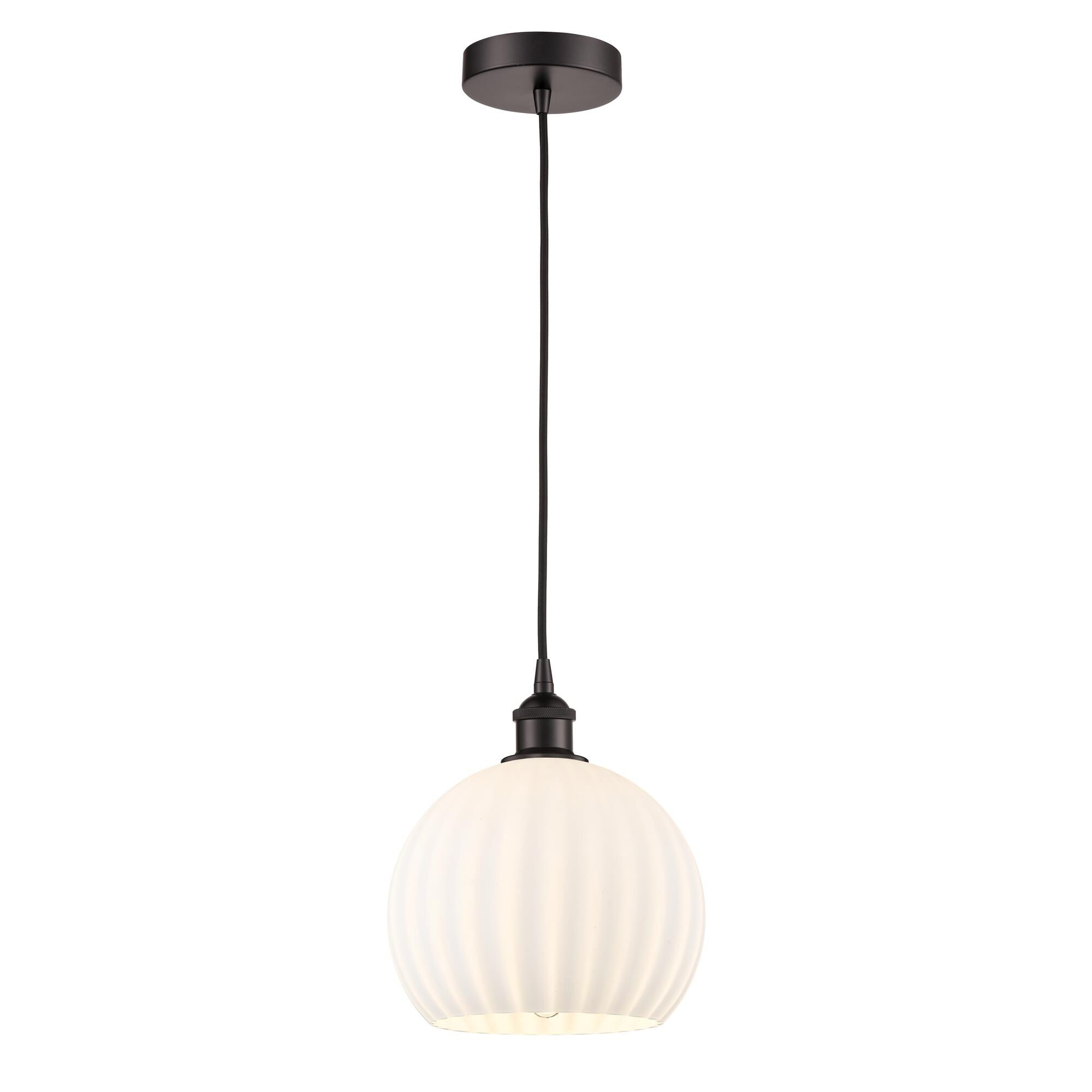 Shown in Oil Rubbed Bronze finish and White Venetian glass
