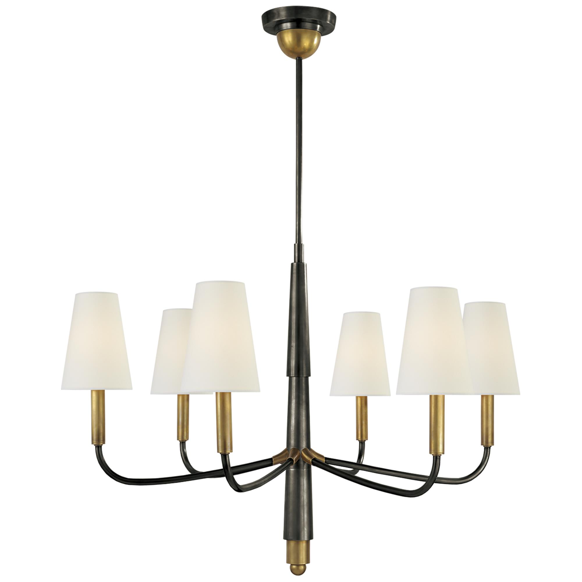 Shown in Bronze With Antique Brass finish and Linen shade