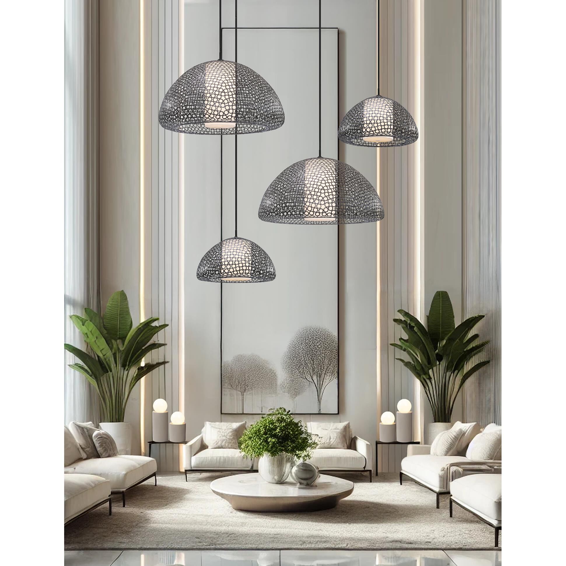 Shown in Bronze finish and Cream Linen Fabric shade