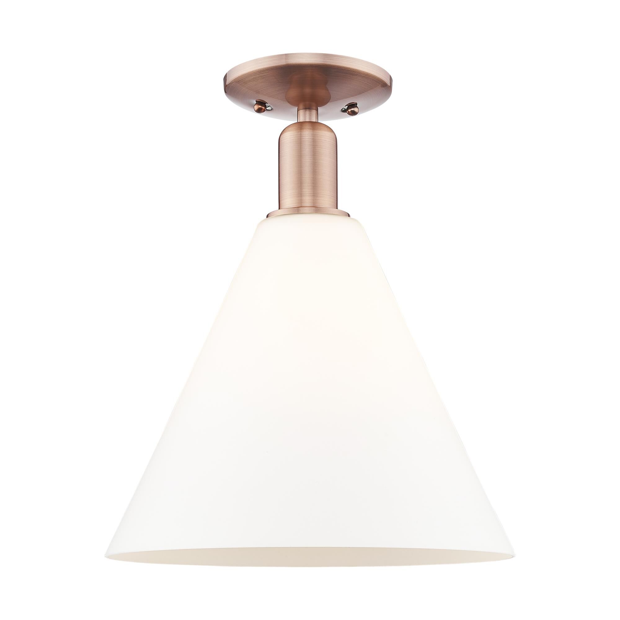 Shown in Antique Copper finish and Matte White glass