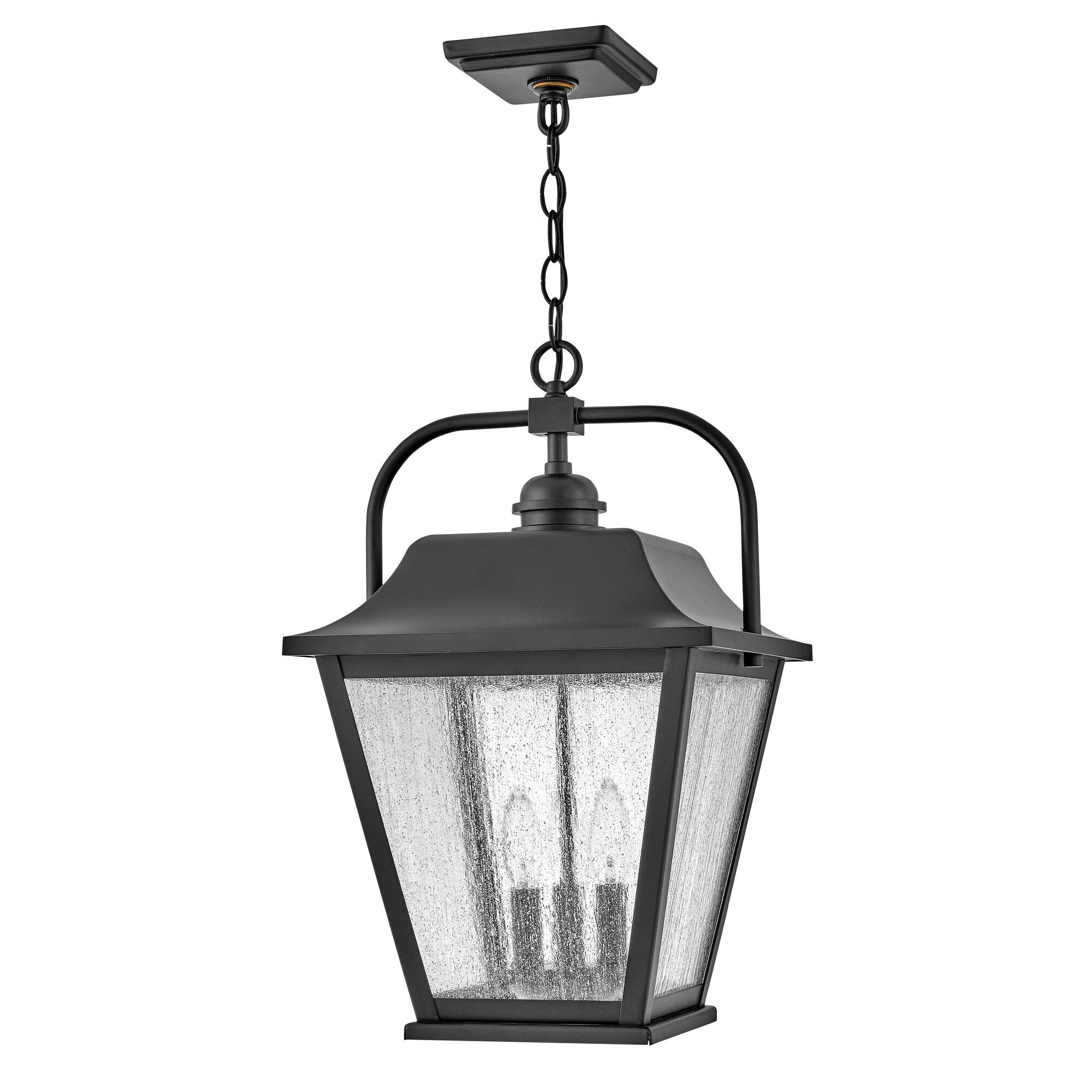Shown in Black finish and Clear Seedy glass