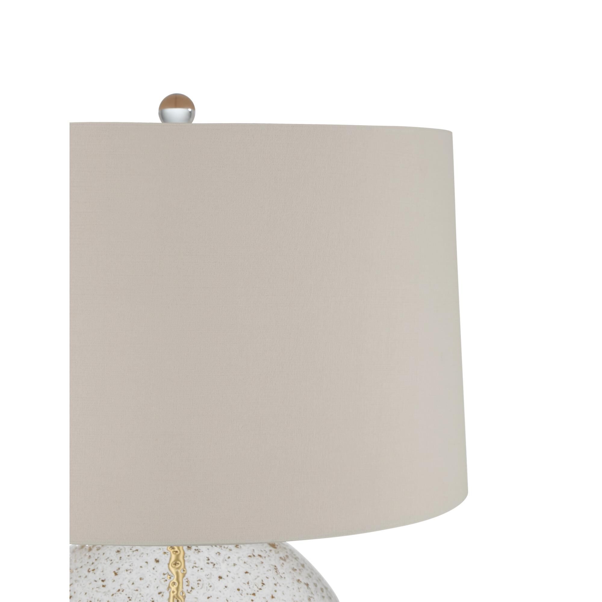 Shown in Clear with Gold Speckles and Contemporary Gold Leaf finish and Beige Polyester/Gold Fabric Lining shade