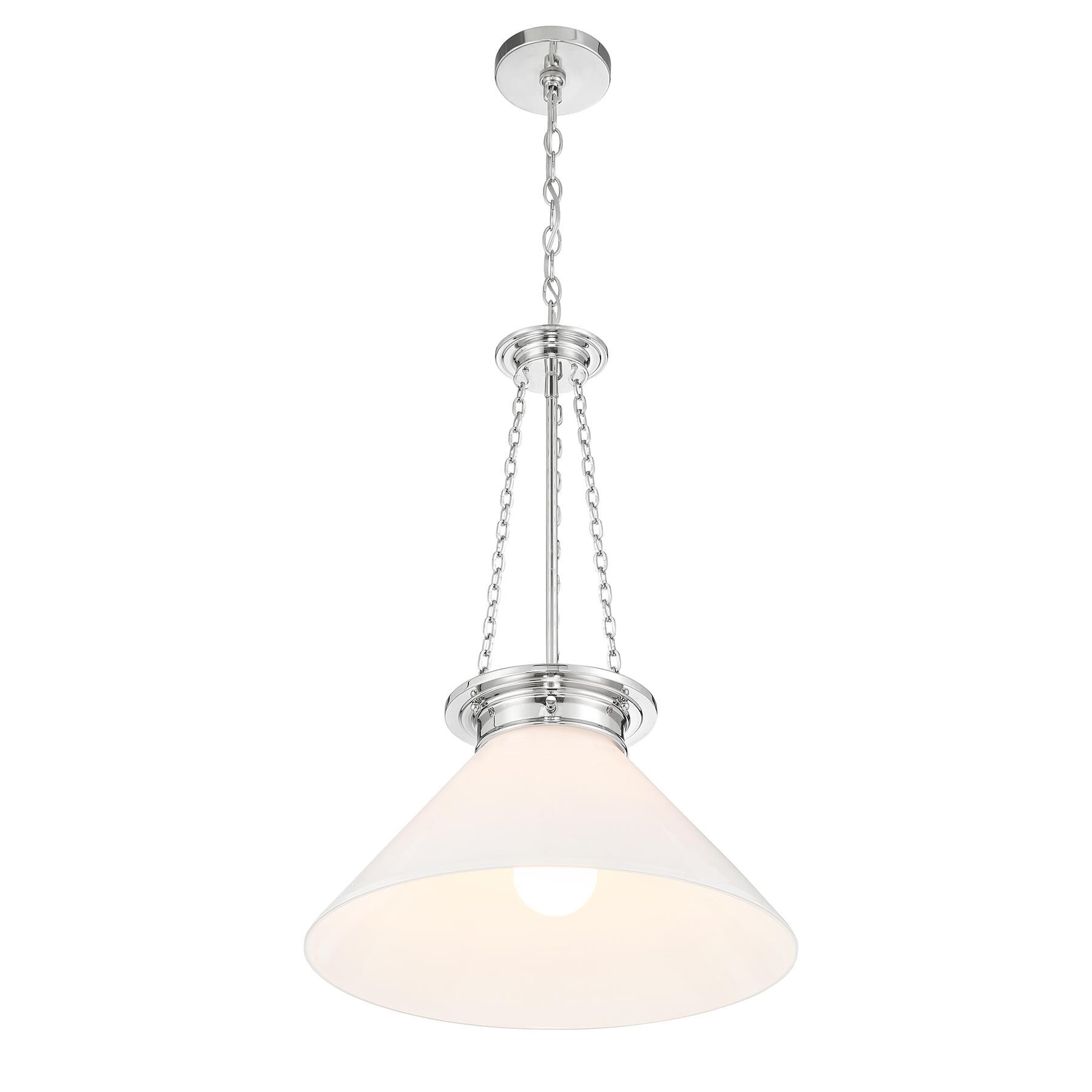 Shown in Polished Nickel finish and White Cased glass