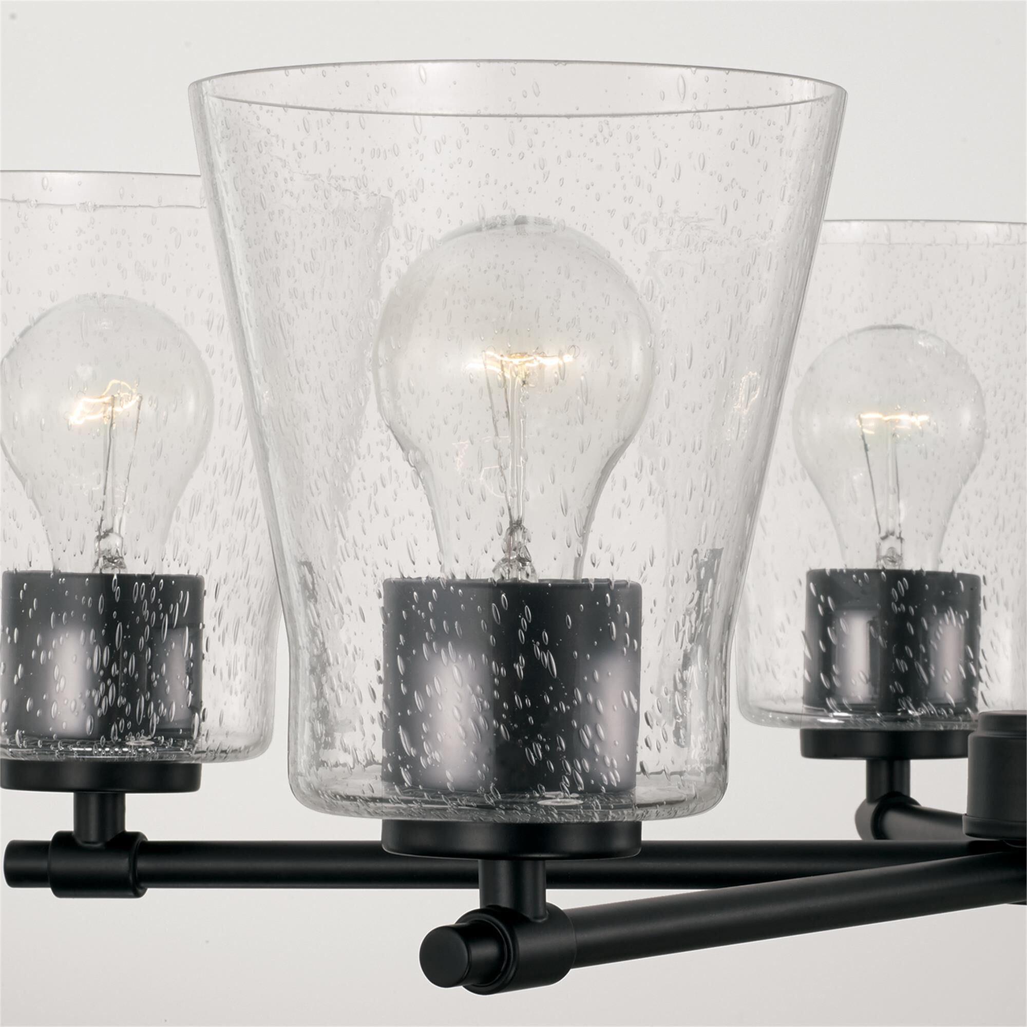 Shown in Matte Black finish and Clear Seeded glass