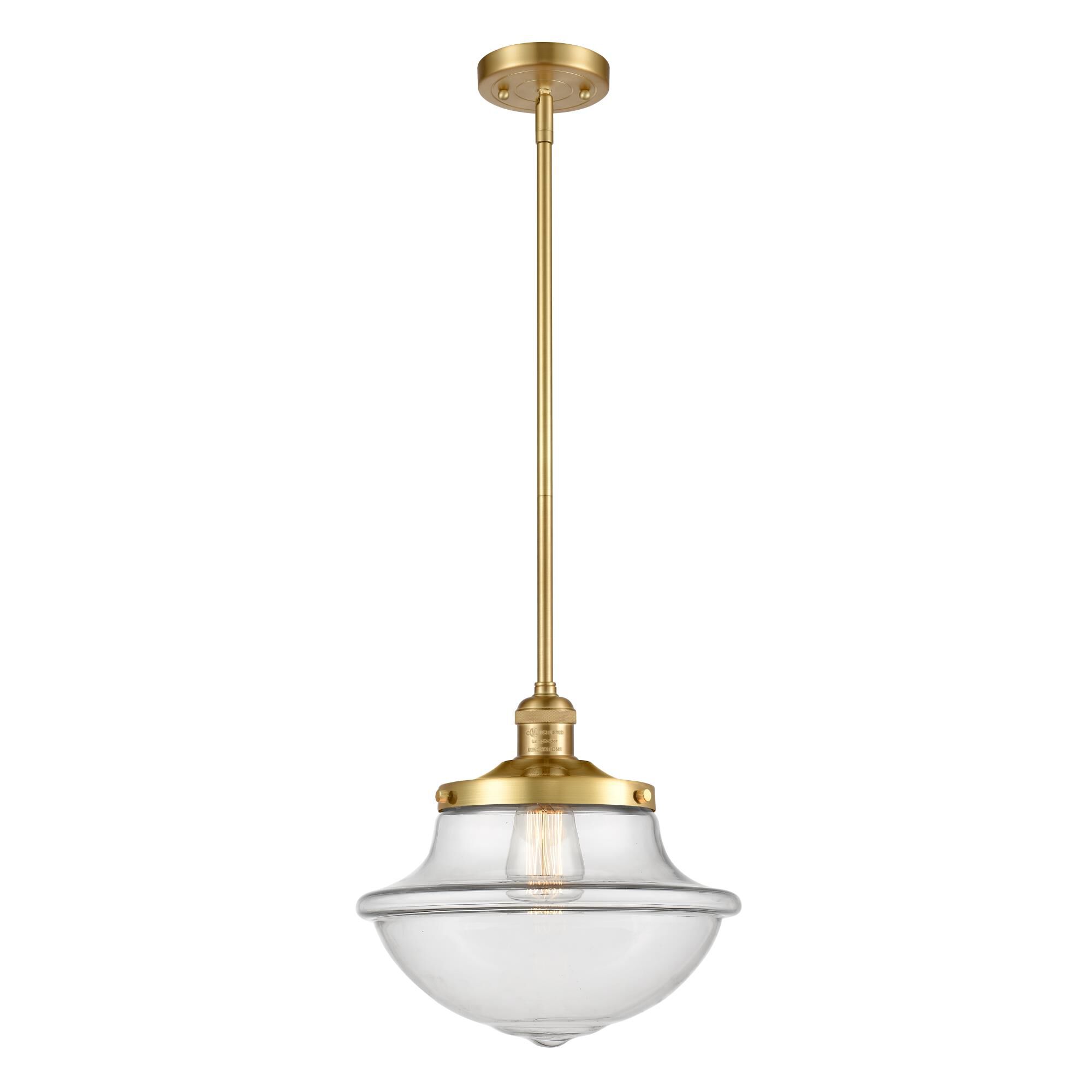 Shown in Satin Gold finish and Clear Large Oxford glass