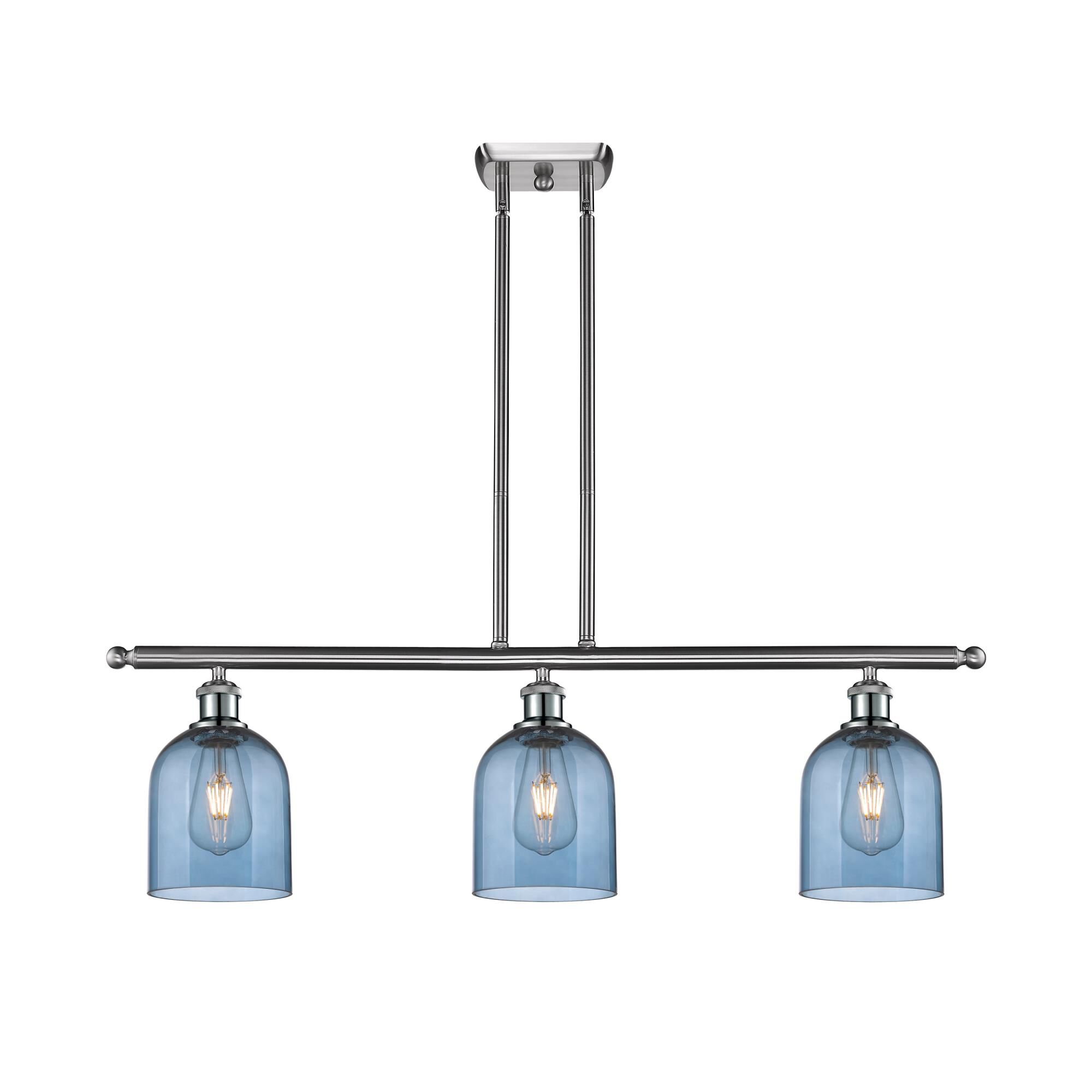 Shown in Brushed Satin Nickel finish and Princess Blue glass