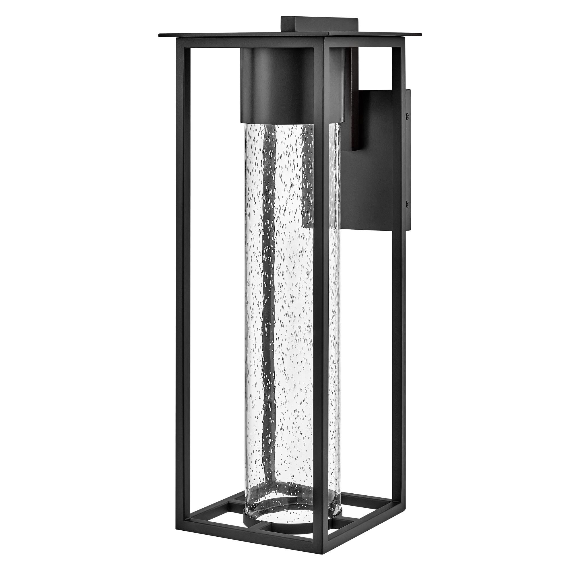 Shown in Black finish and Clear Seedy glass