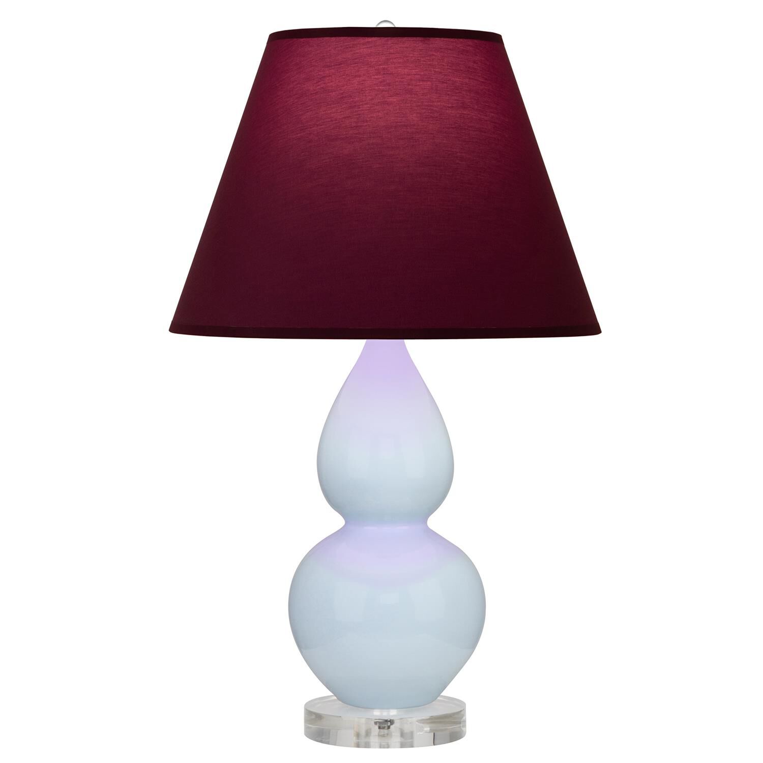 Shown in Baby Blue finish and Plum and Lavender shade and Lucite accent