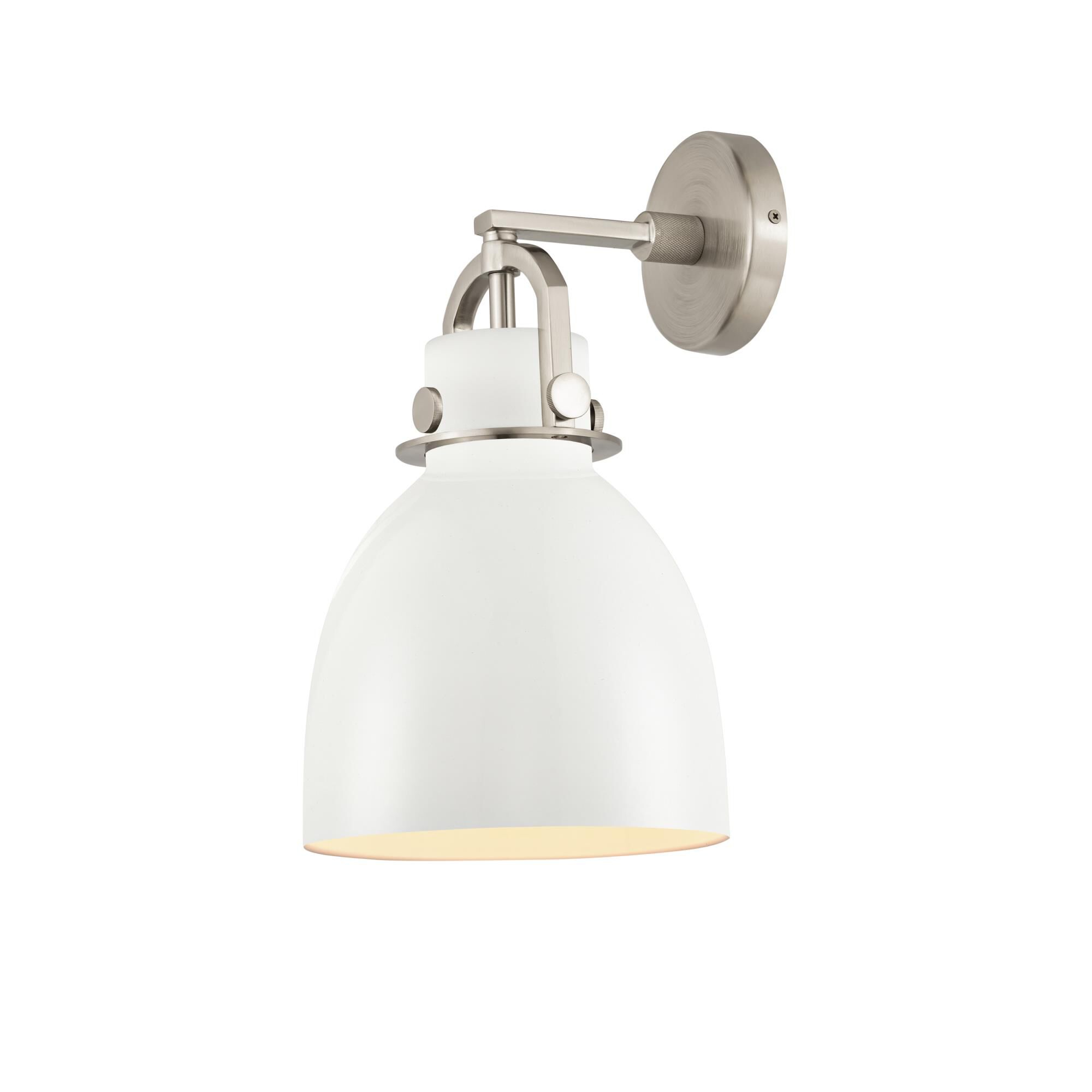 Shown in Satin Nickel finish and Matte White shade