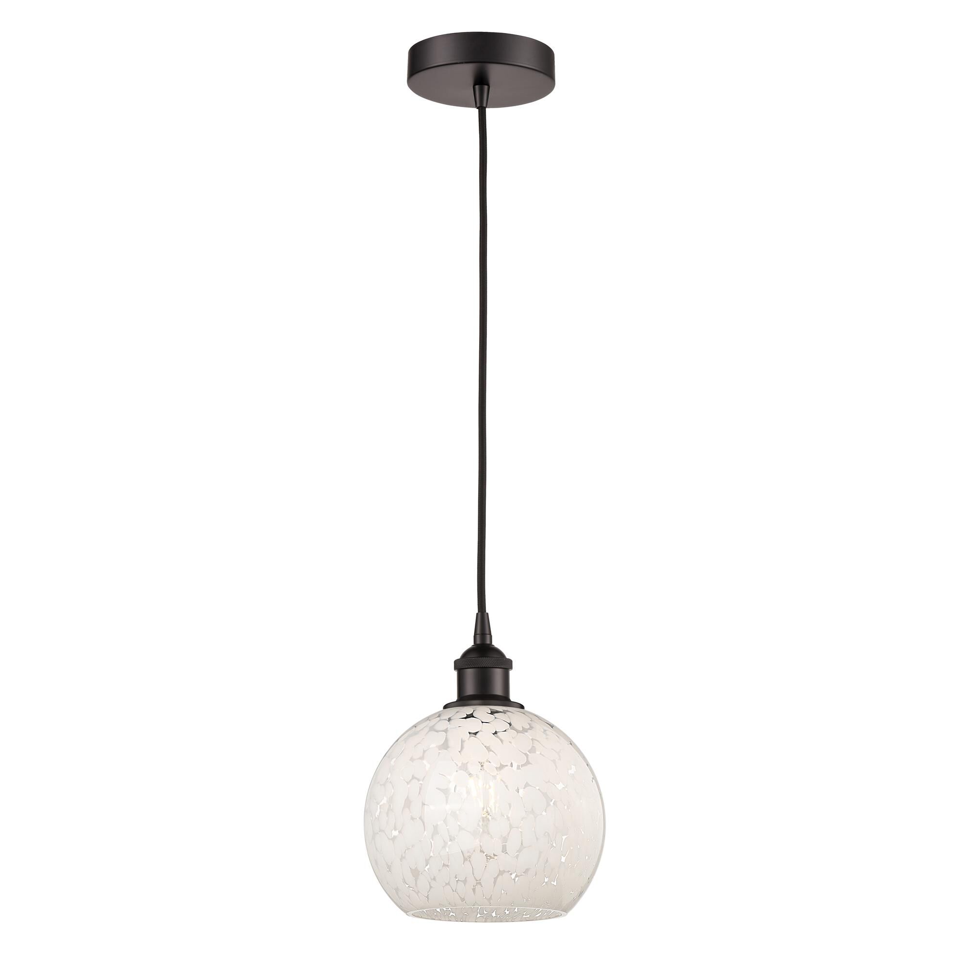 Shown in Oil Rubbed Bronze finish and White Mouchette glass