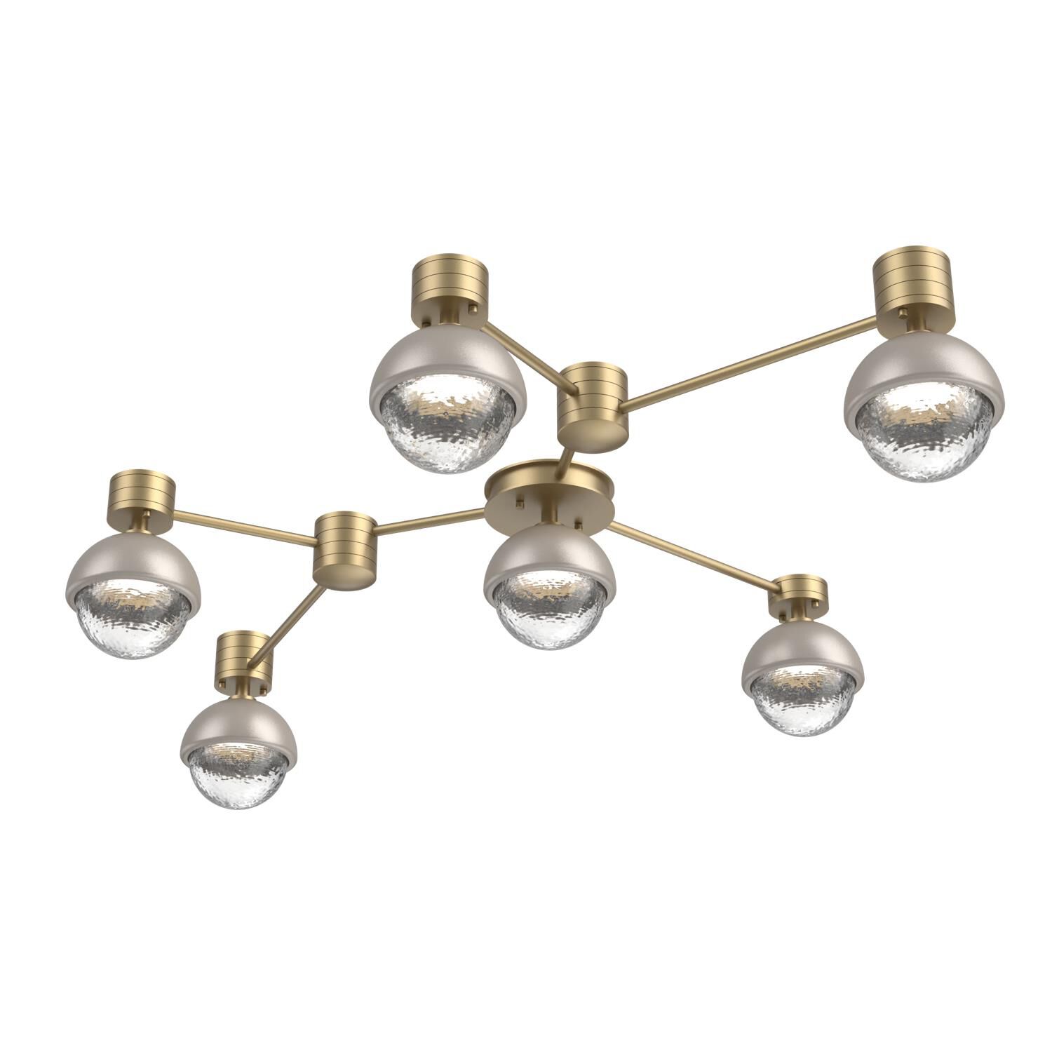 Shown in Gilded Brass finish and Clear glass and Beige Silver accent