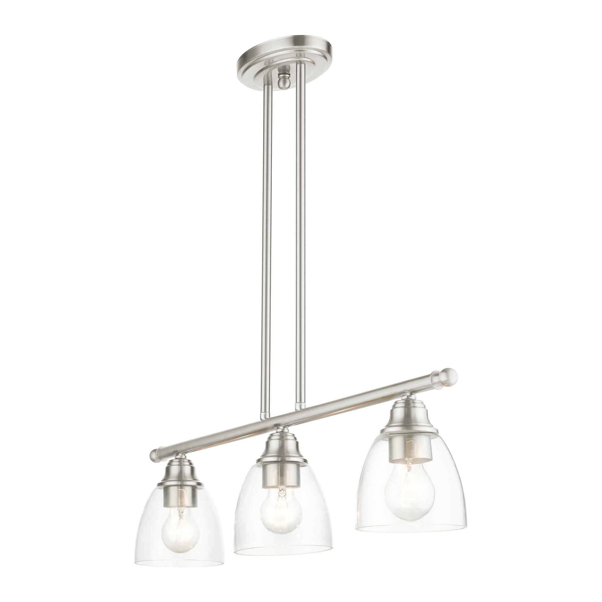 Shown in Brushed Nickel finish and Hand Blown Clear glass