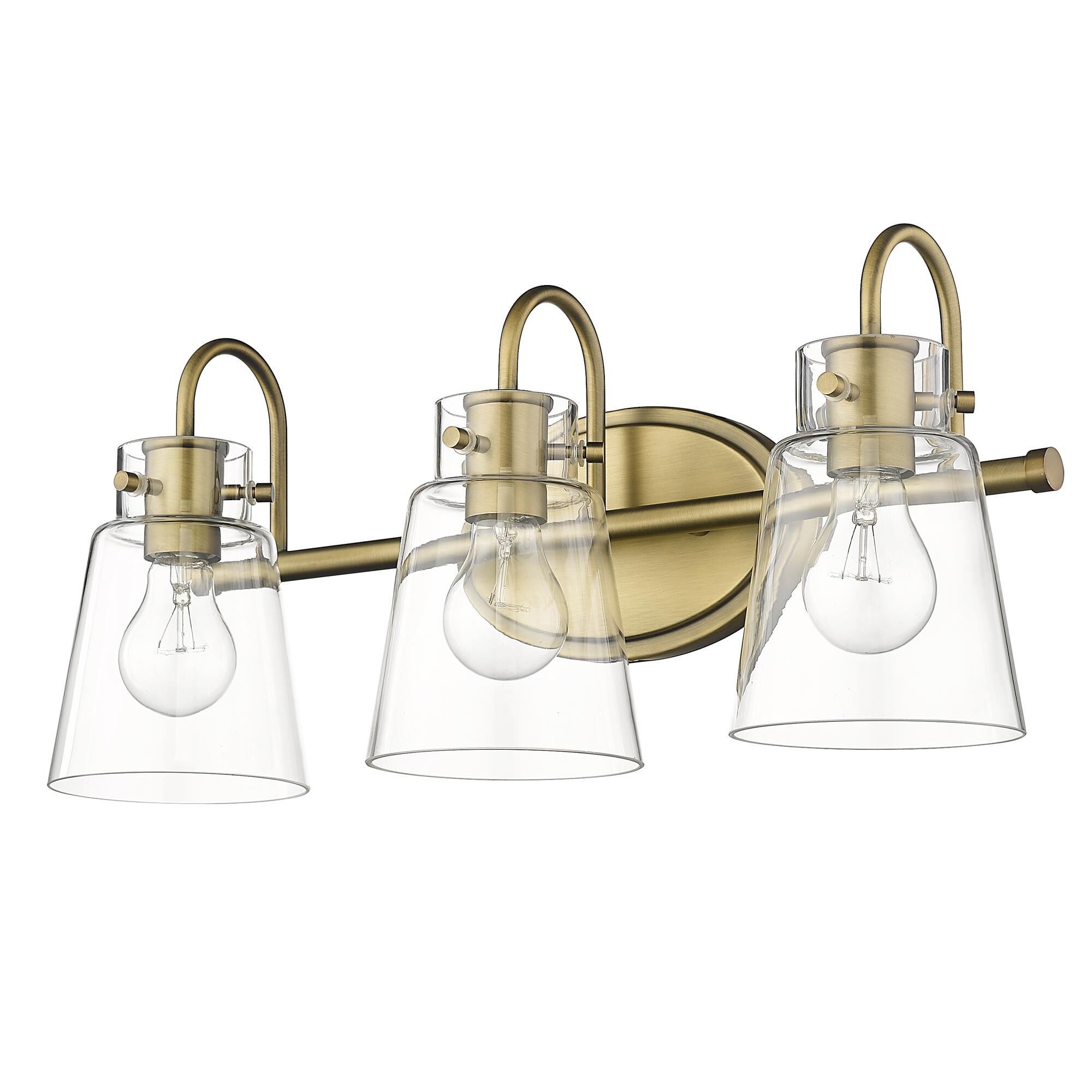 Shown in Antique Brass finish and Clear Glass shade