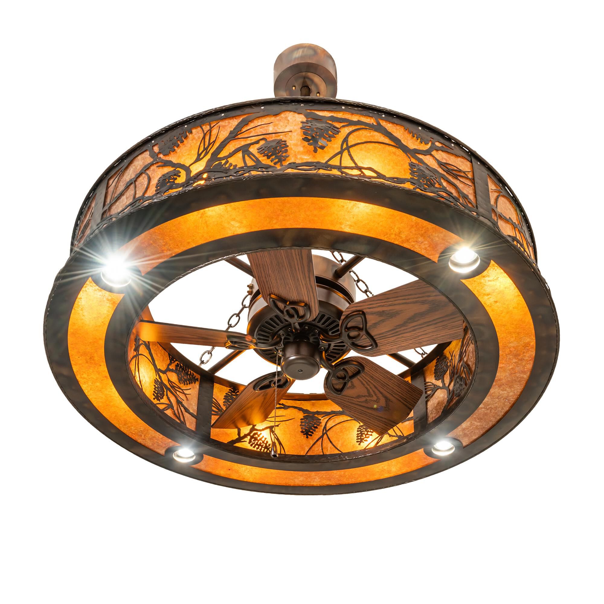 Shown in Antique Copper Finish;Burnished finish and Amber Mica glass
