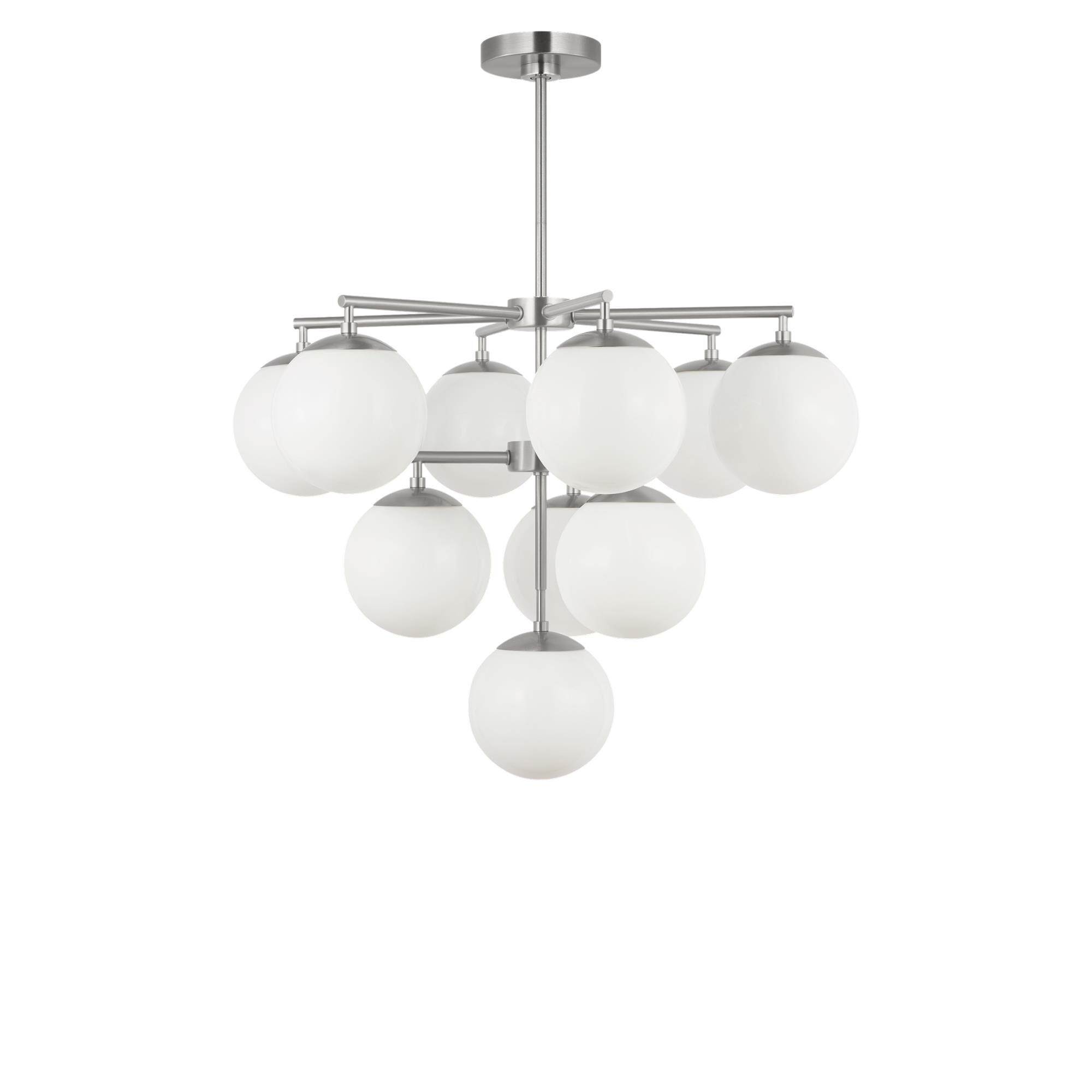 Shown in Brushed Nickel finish and Clear White glass