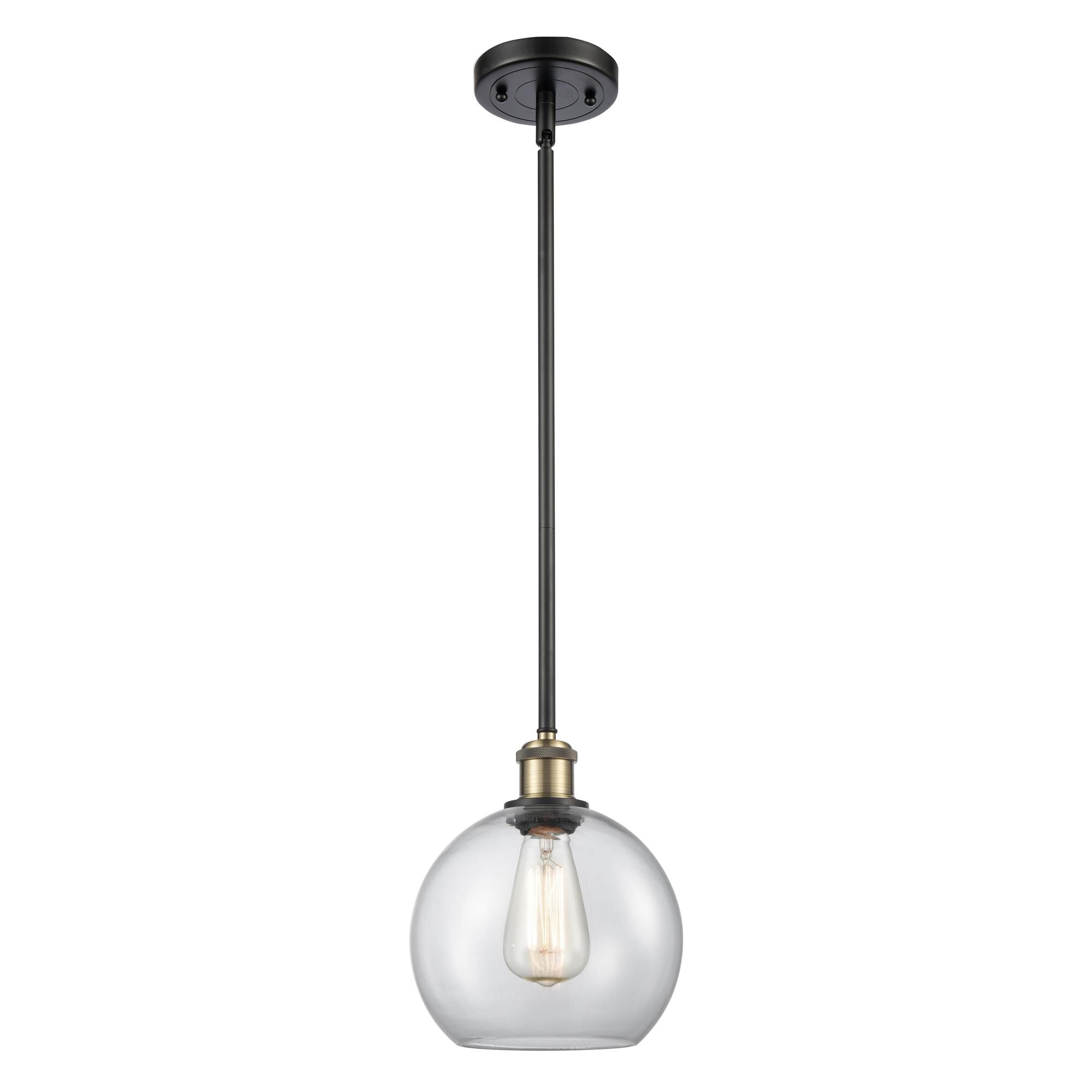 Shown in Black Antique Brass finish and Sphere glass and Glass shade