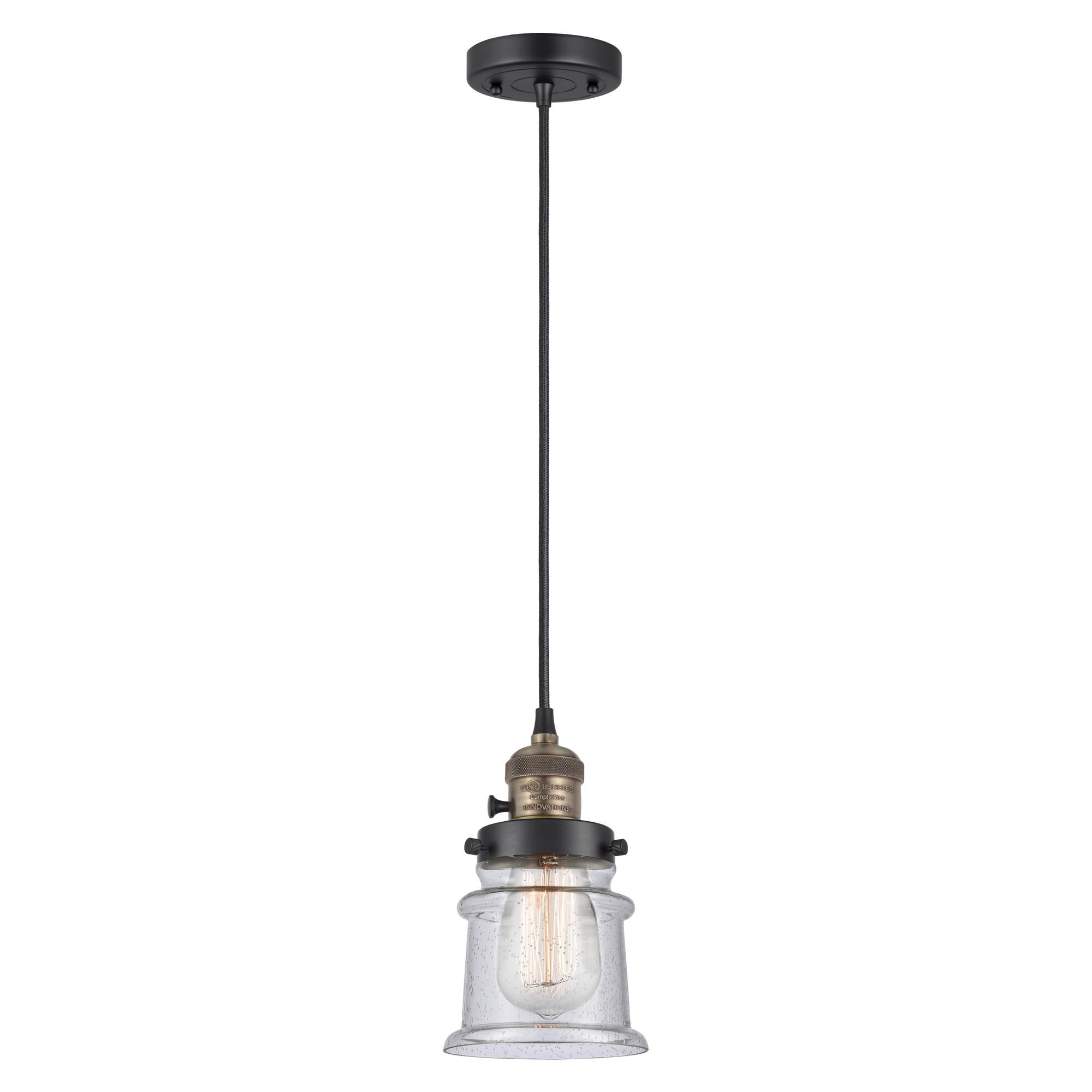 Shown in Black Antique Brass finish and Seedy glass