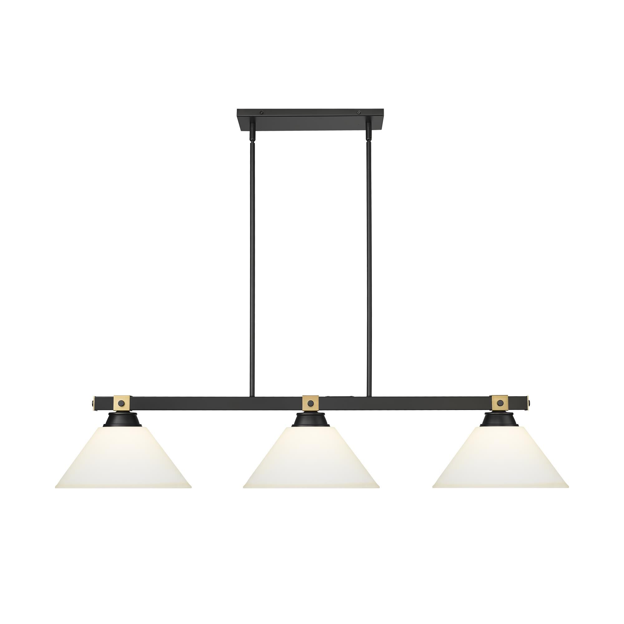 Shown in Matte Black + Rubbed Brass finish and Matte Opal glass and Matte Opal shade