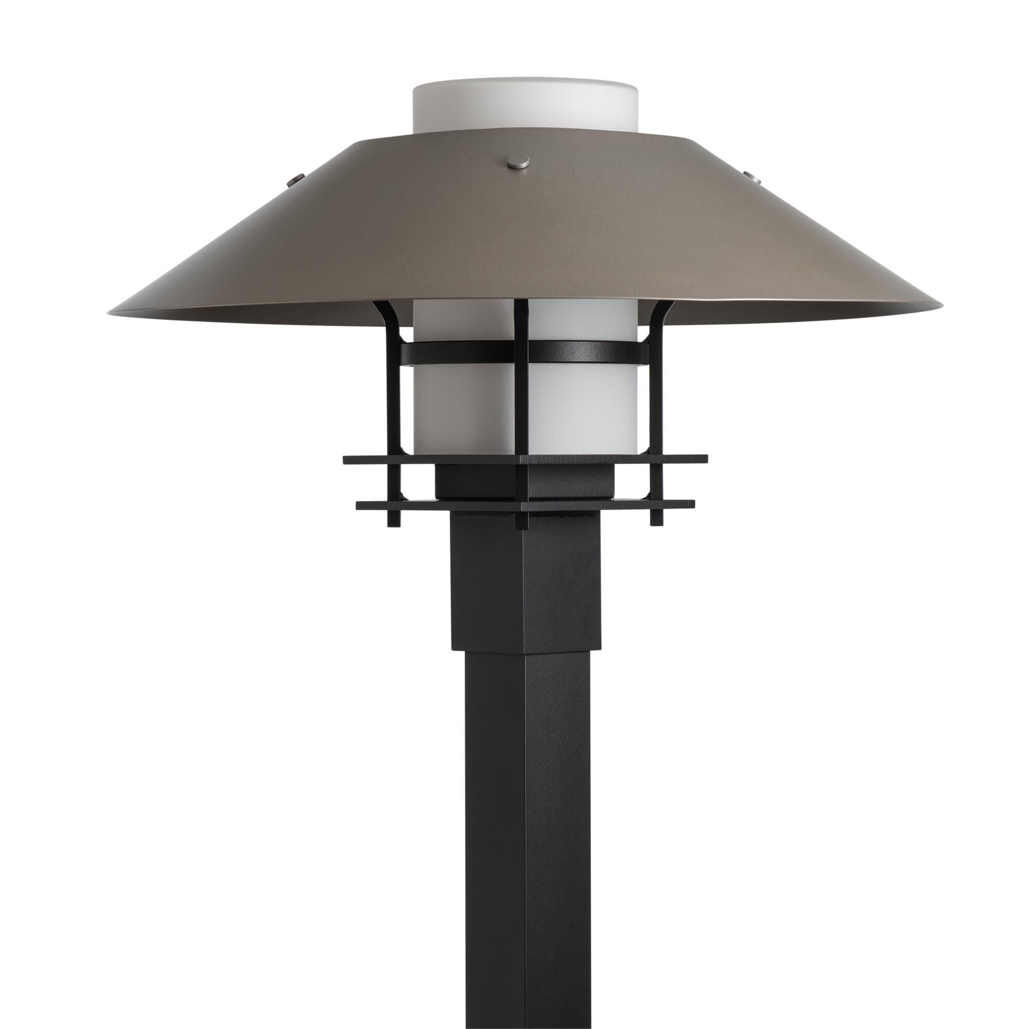 Shown in Coastal Black finish and Opal glass and Coastal Burnished Steel accent