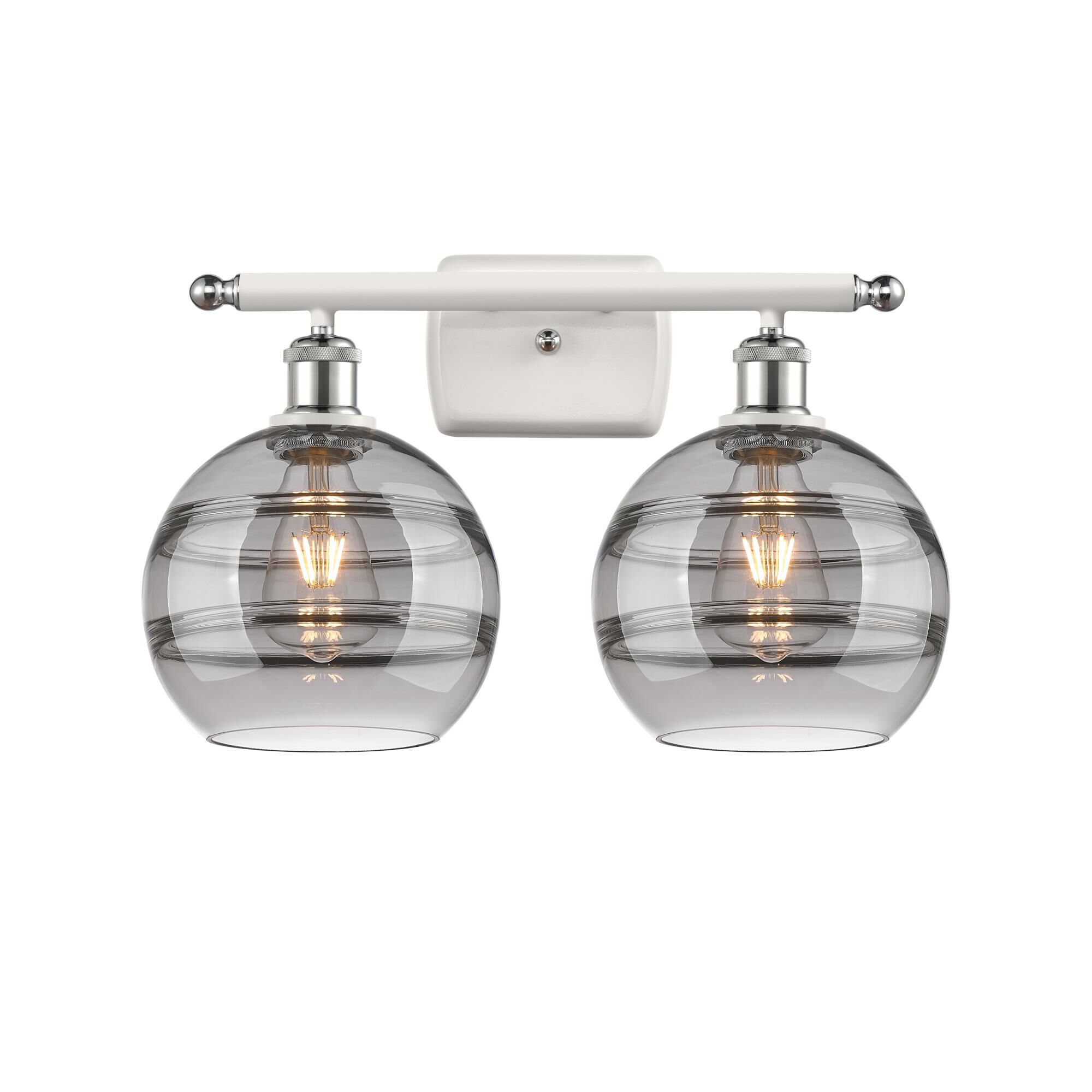 Shown in White Polished Chrome finish and Light Smoke glass