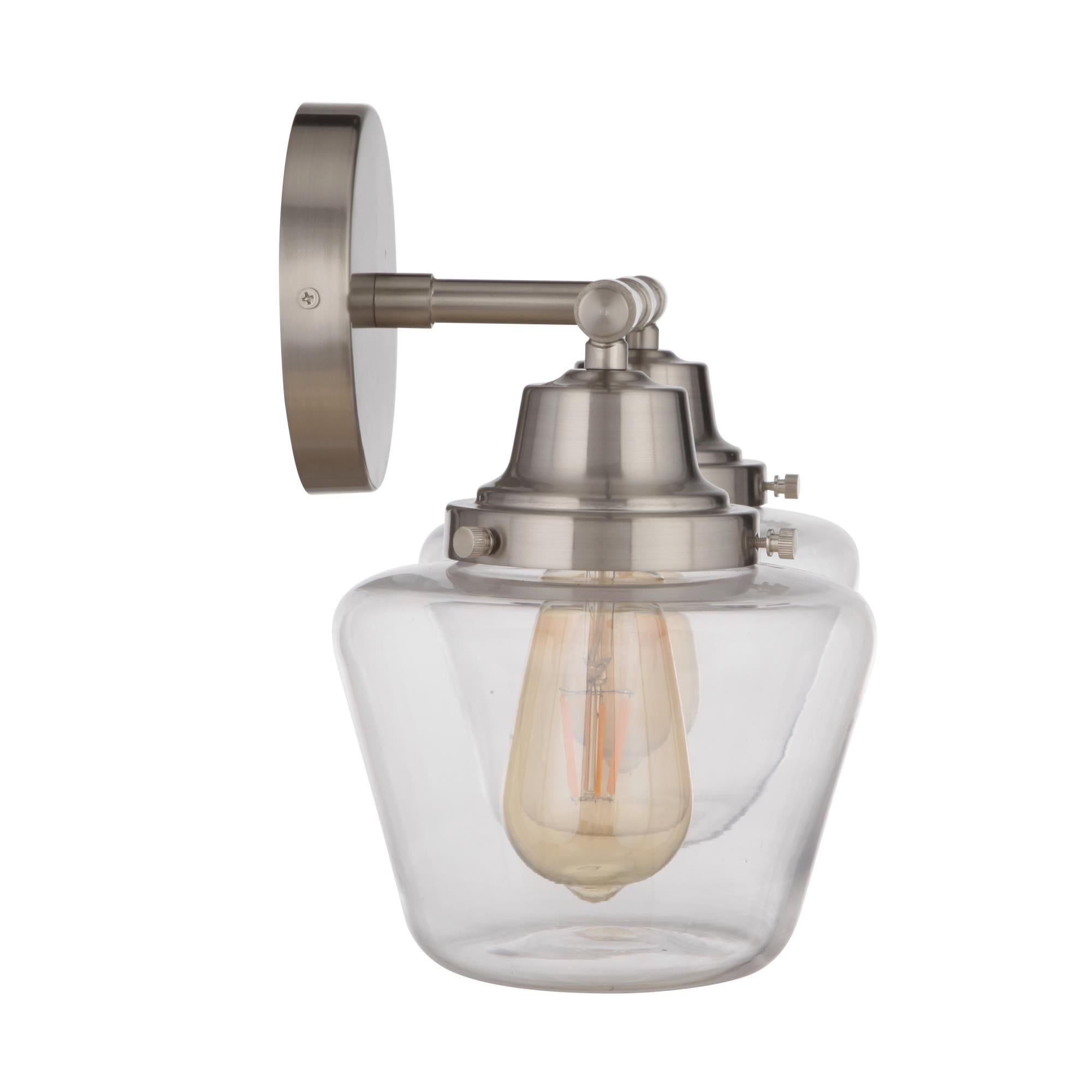 Shown in Brushed Polished Nickel finish and Clear glass and Glass shade