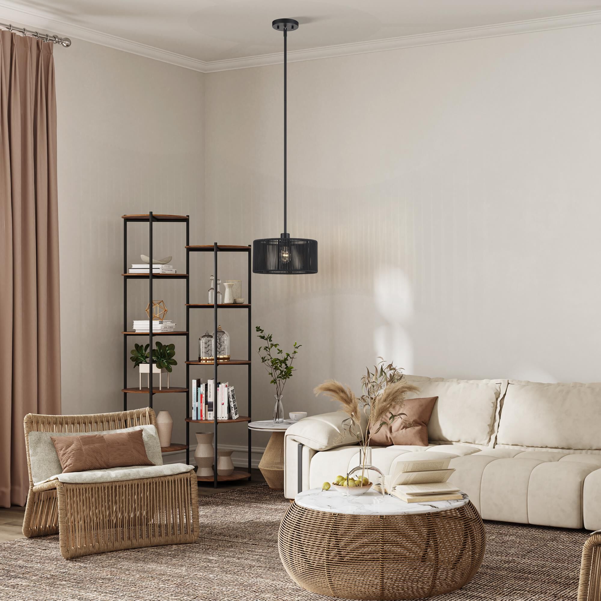 Shown in Black finish and Hand-Woven Parisian Night Color Polyester Rope shade