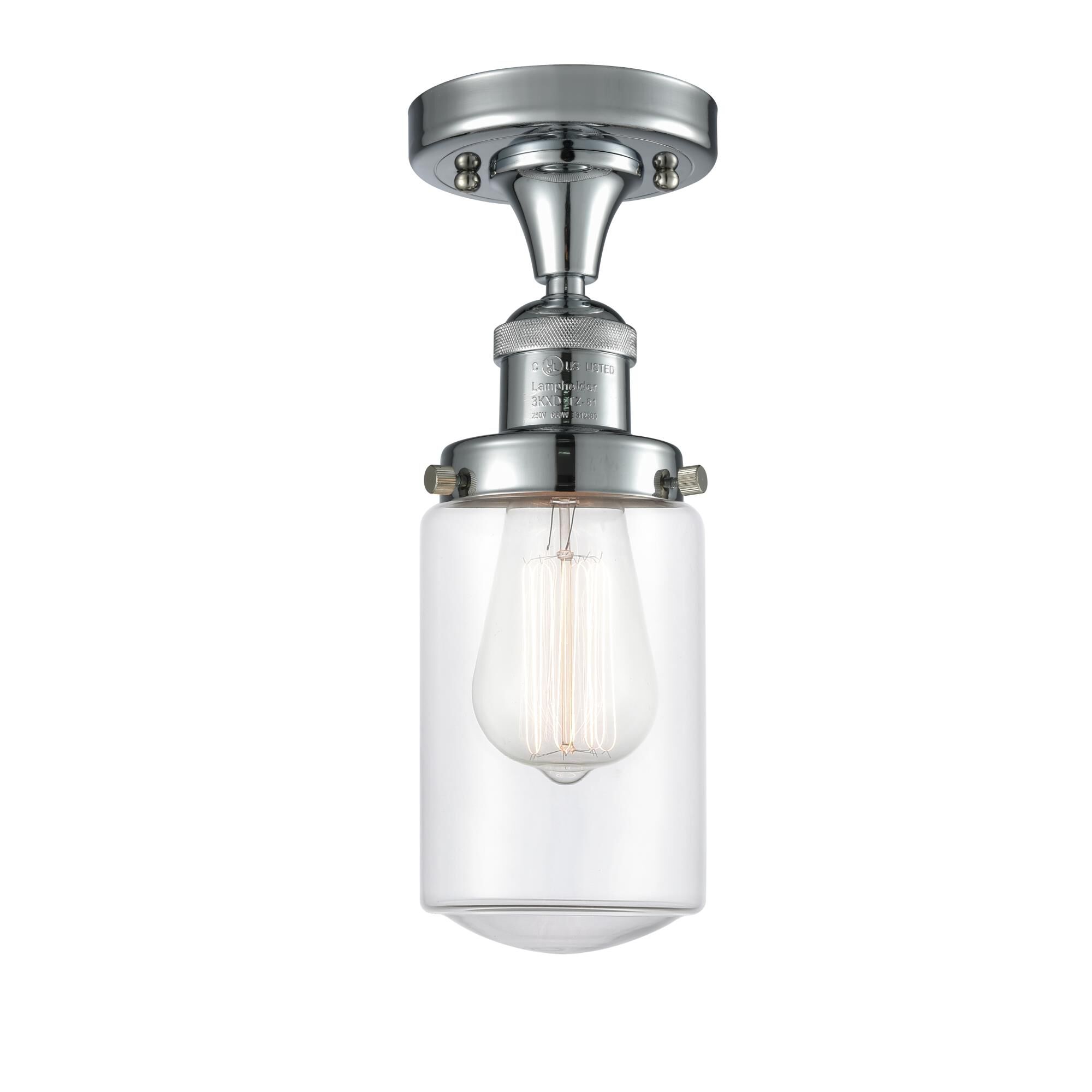 Shown in Polished Chrome finish and Schoolhouse glass and Glass shade