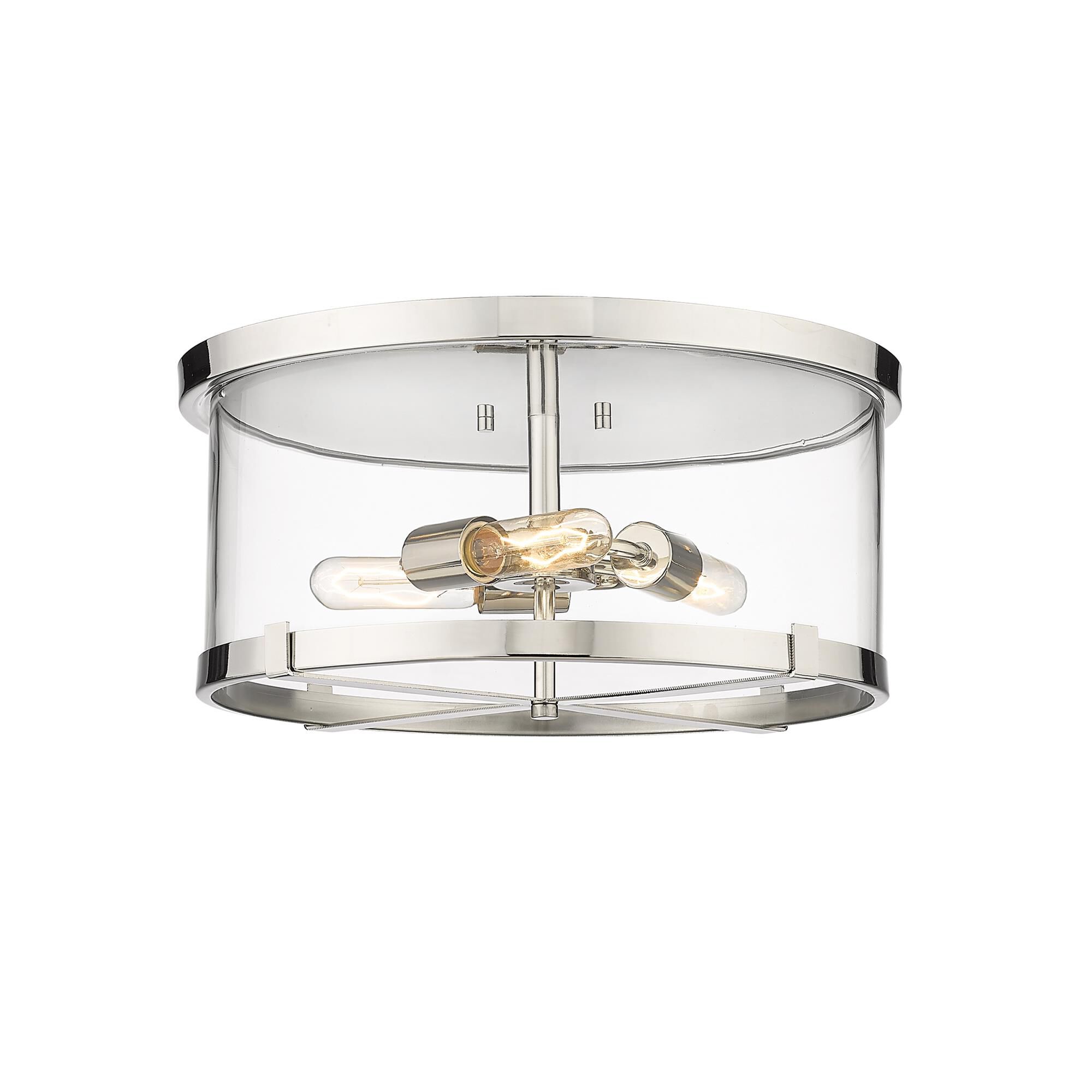 Shown in Polished Nickel finish and Glass shade