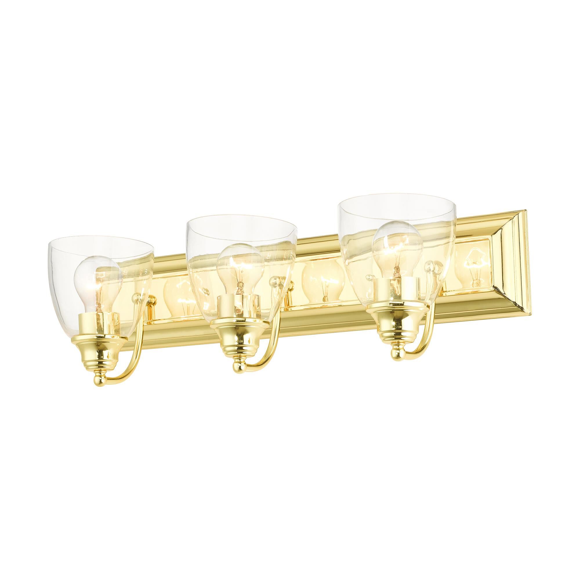 Shown in Polished Brass finish and Hand Blown Clear glass