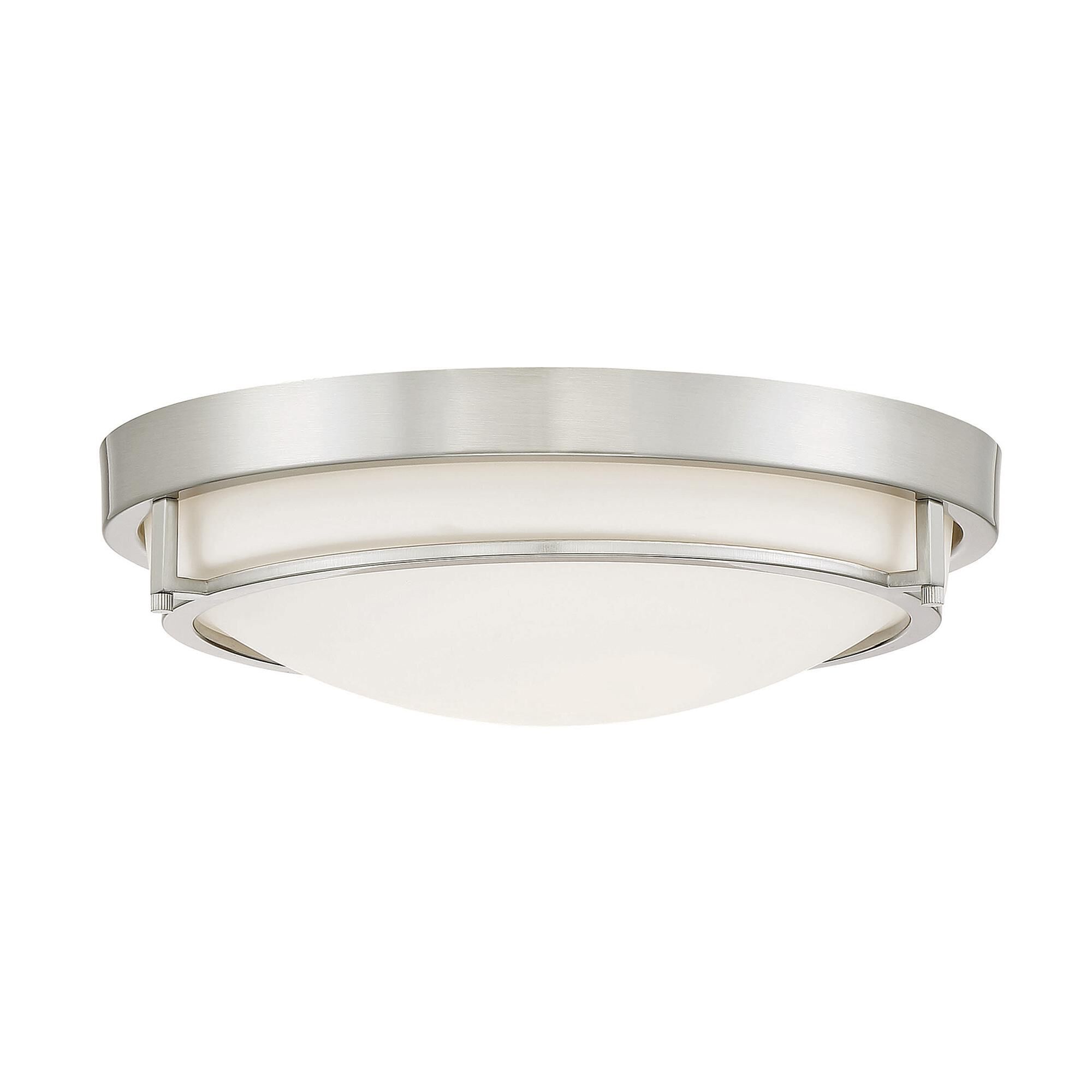 Shown in Brushed Nickel finish and White glass
