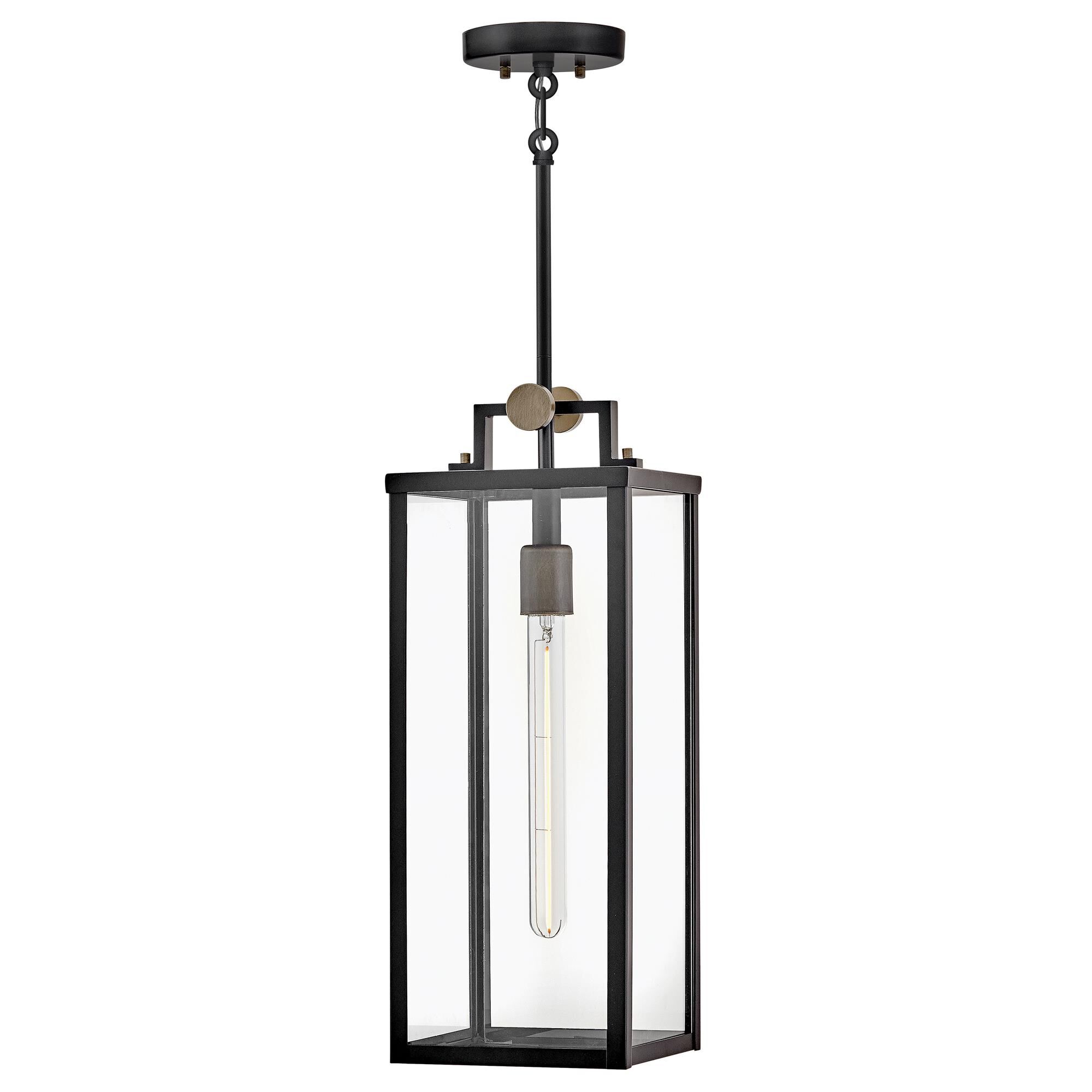 Shown in Black finish and Clear glass and Burnished Bronze accent