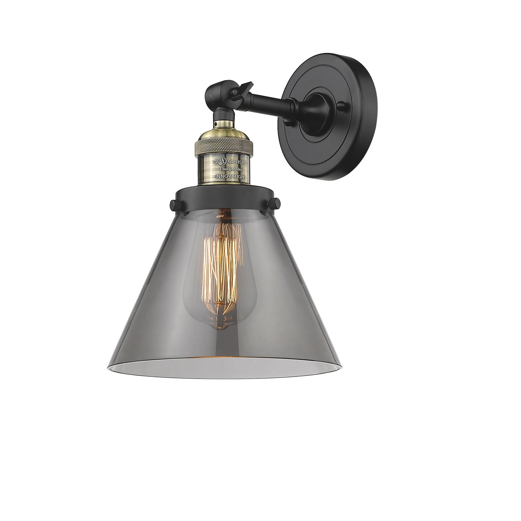 Shown in Black Antique Brass finish and Smoked glass