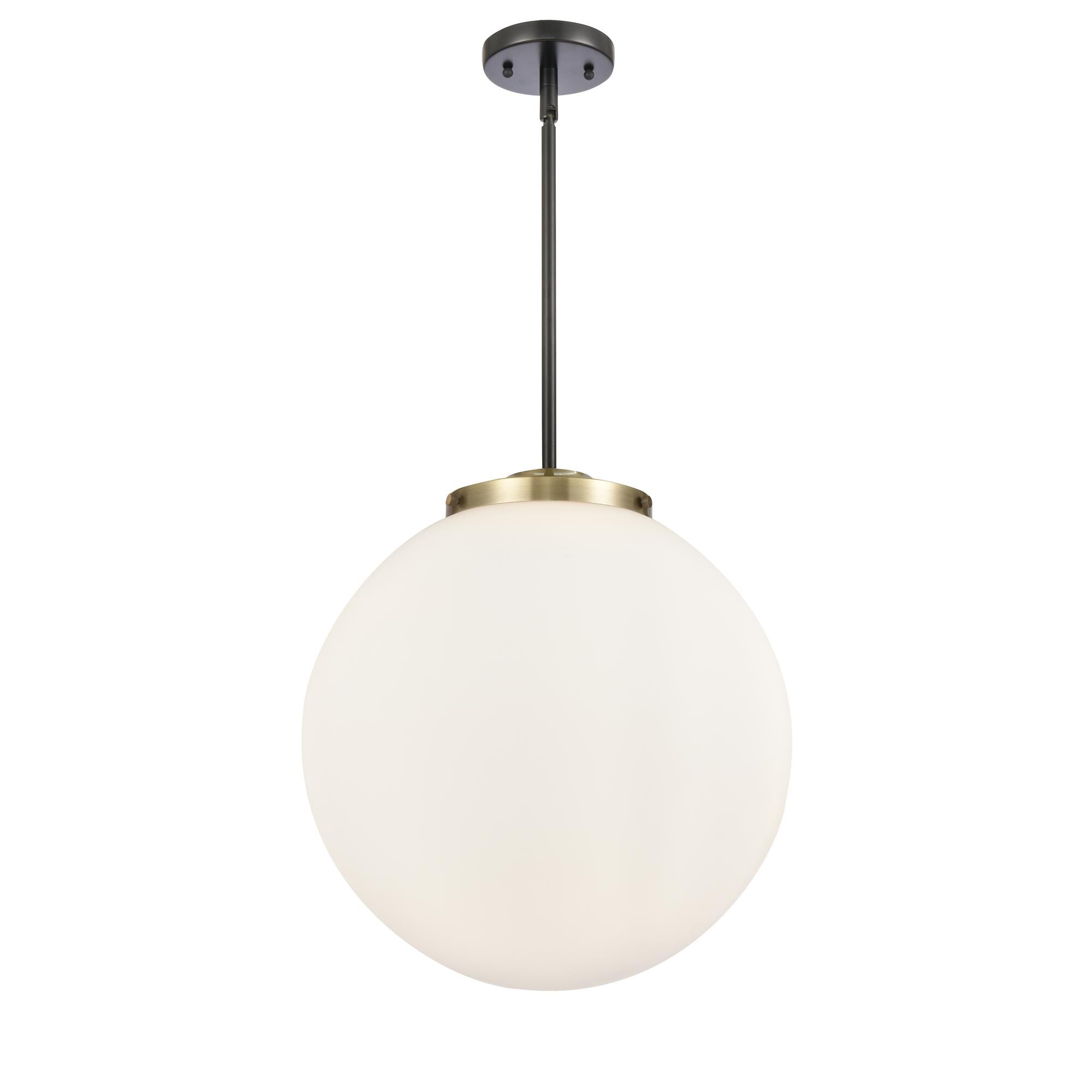 Shown in Black Antique Brass finish and Matte White Cased Beacon glass