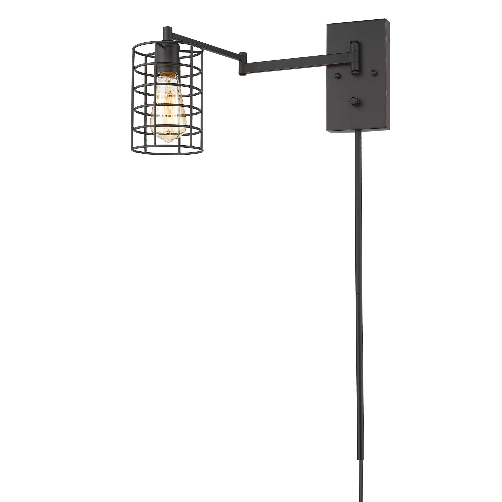 Shown in Oil-Rubbed Bronze finish and Oil-Rubbed Bronze glass and Oil-Rubbed Bronze, Cylindrical Metal Cage shade