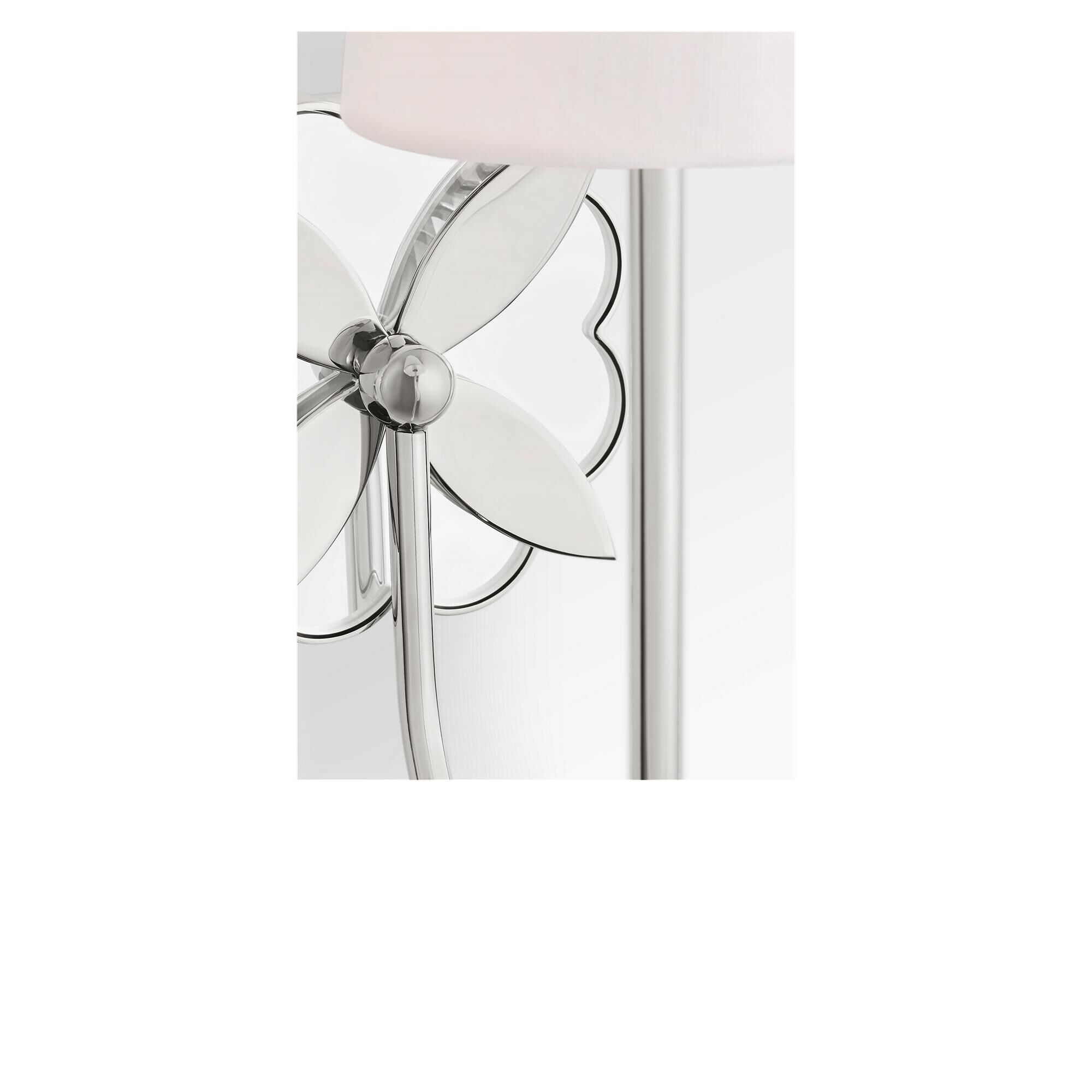 Shown in Polished Nickel finish and White Linen Fabric shade
