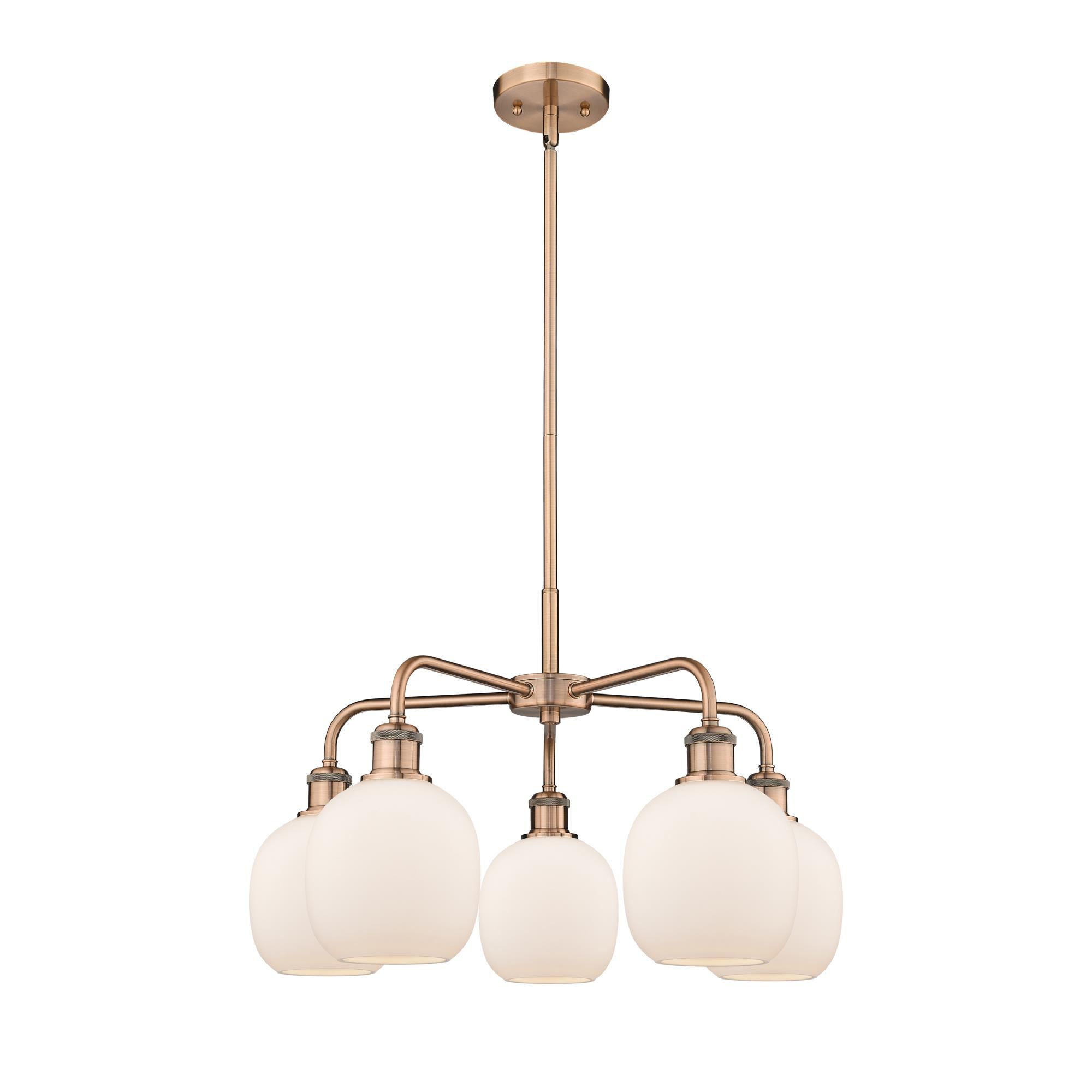 Shown in Antique Copper finish and Matte White glass