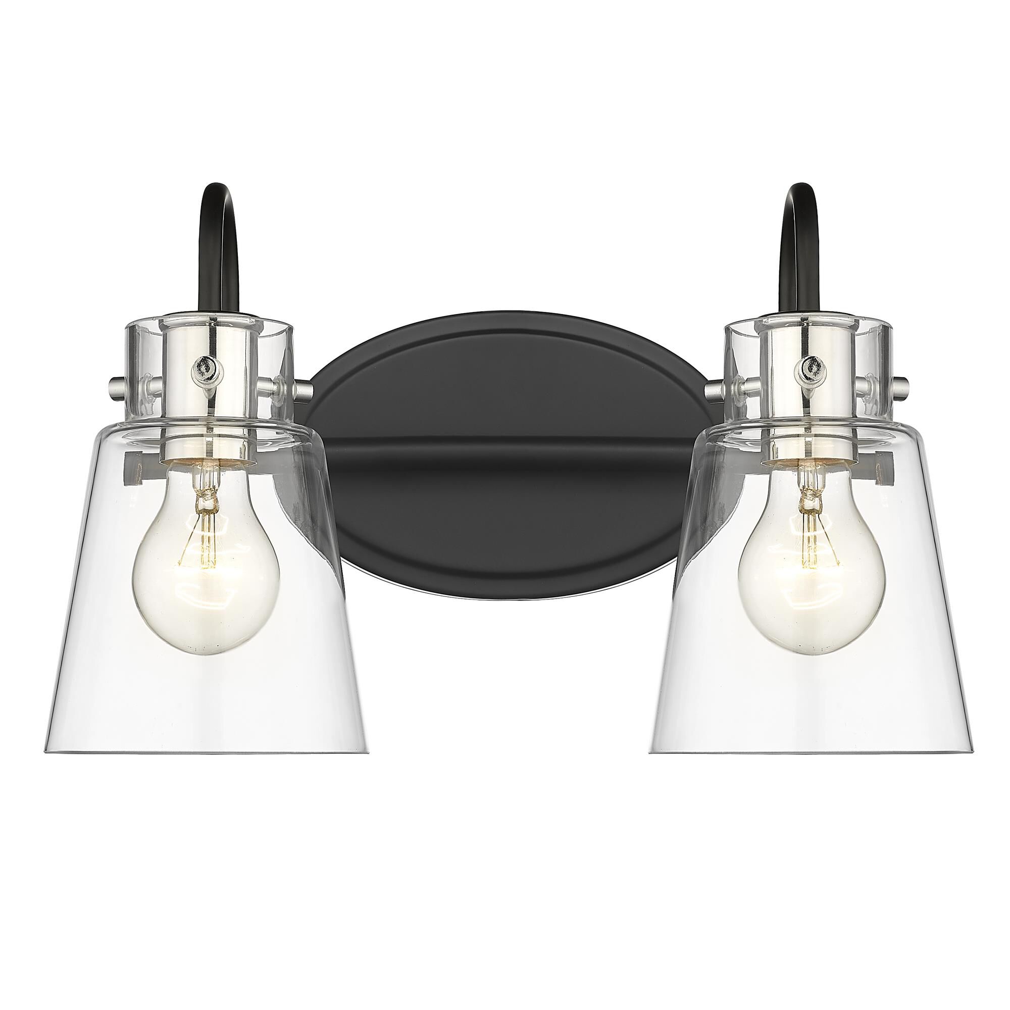 Shown in Matte Black And Polished Nickel finish and Clear Glass shade