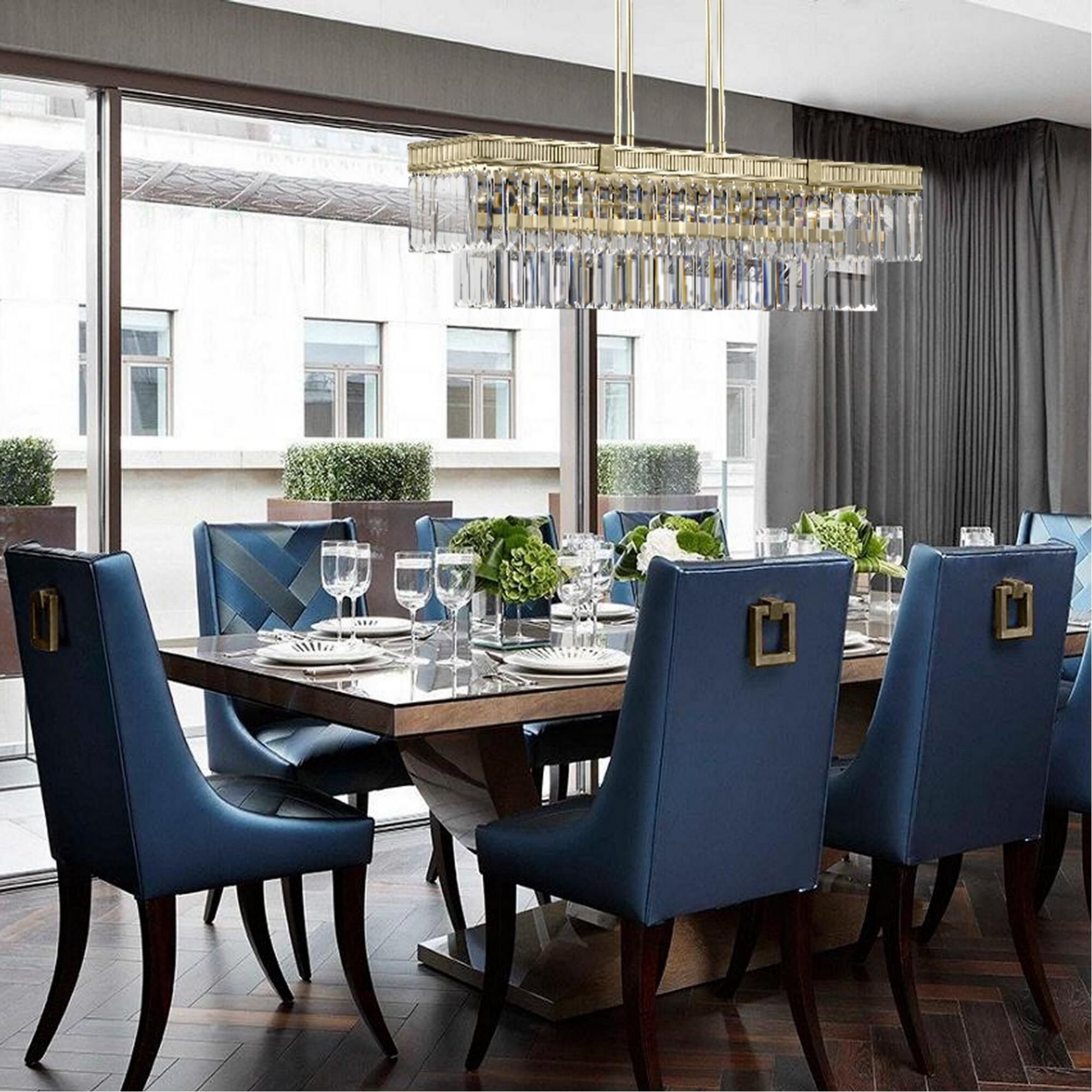 American Brass & Crystal Valencia 13 Inch 12 Light Linear Suspension Light by American Brass and Crystal