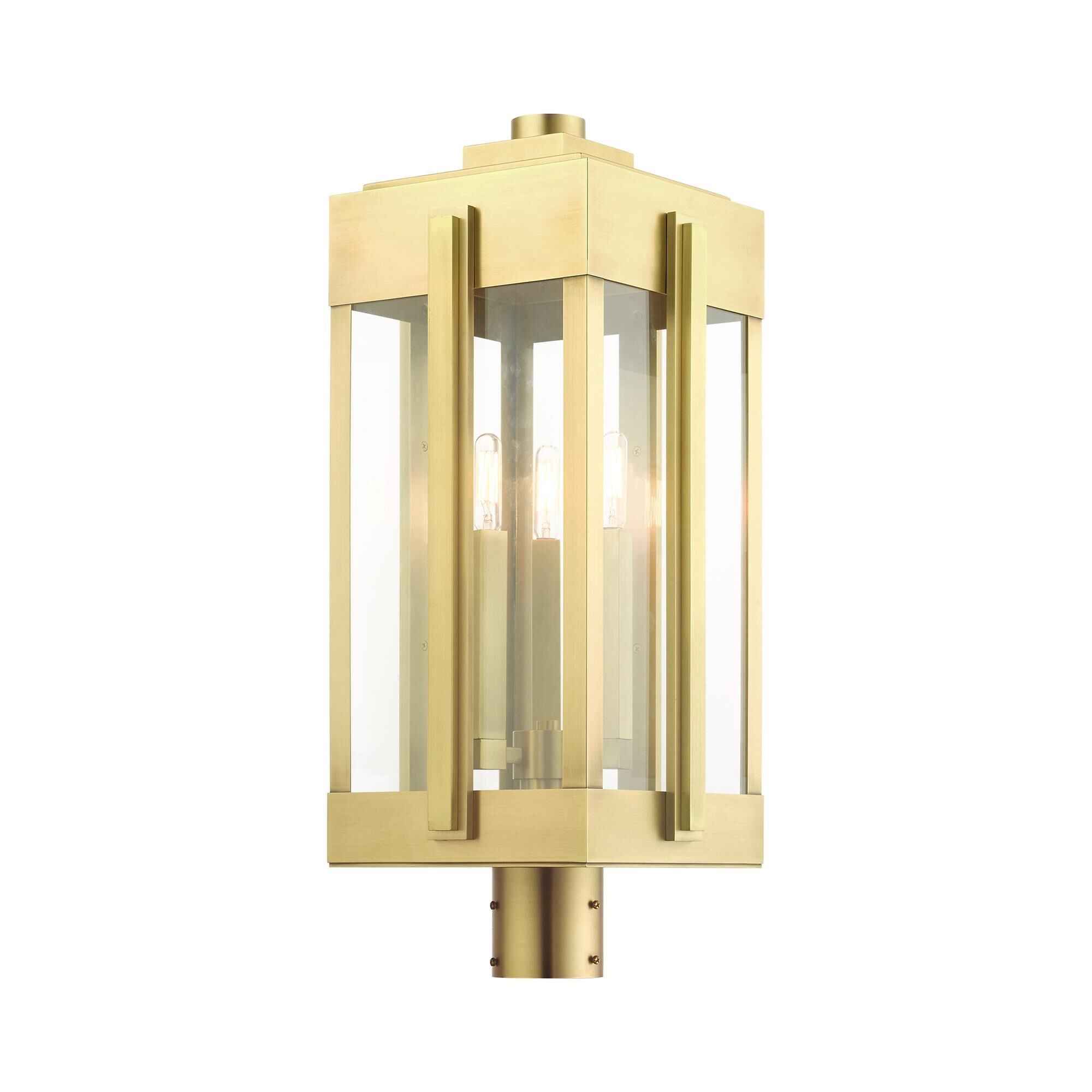 Shown in Natural Brass finish and Clear glass