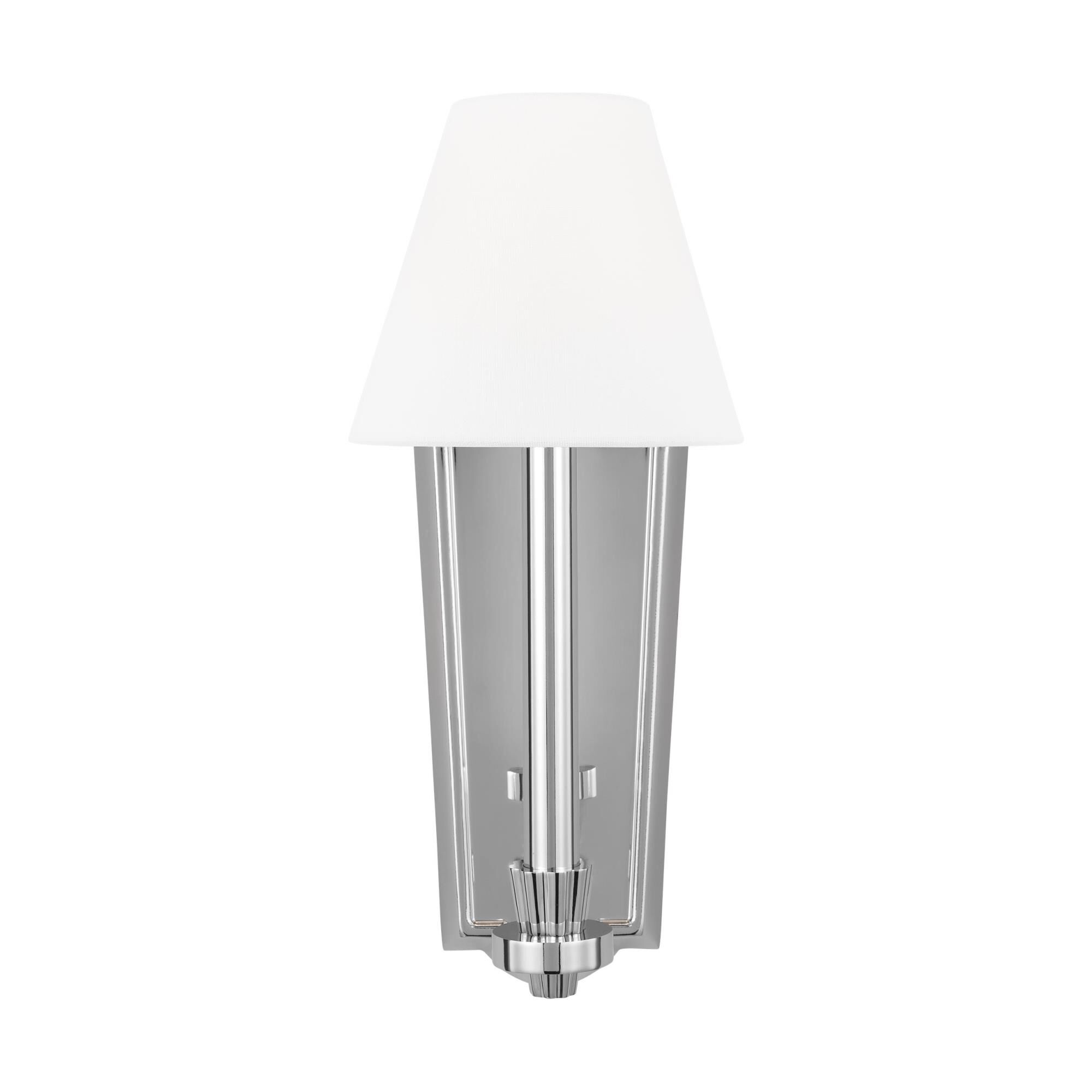 Shown in Polished Nickel finish and White Linen Fabric shade