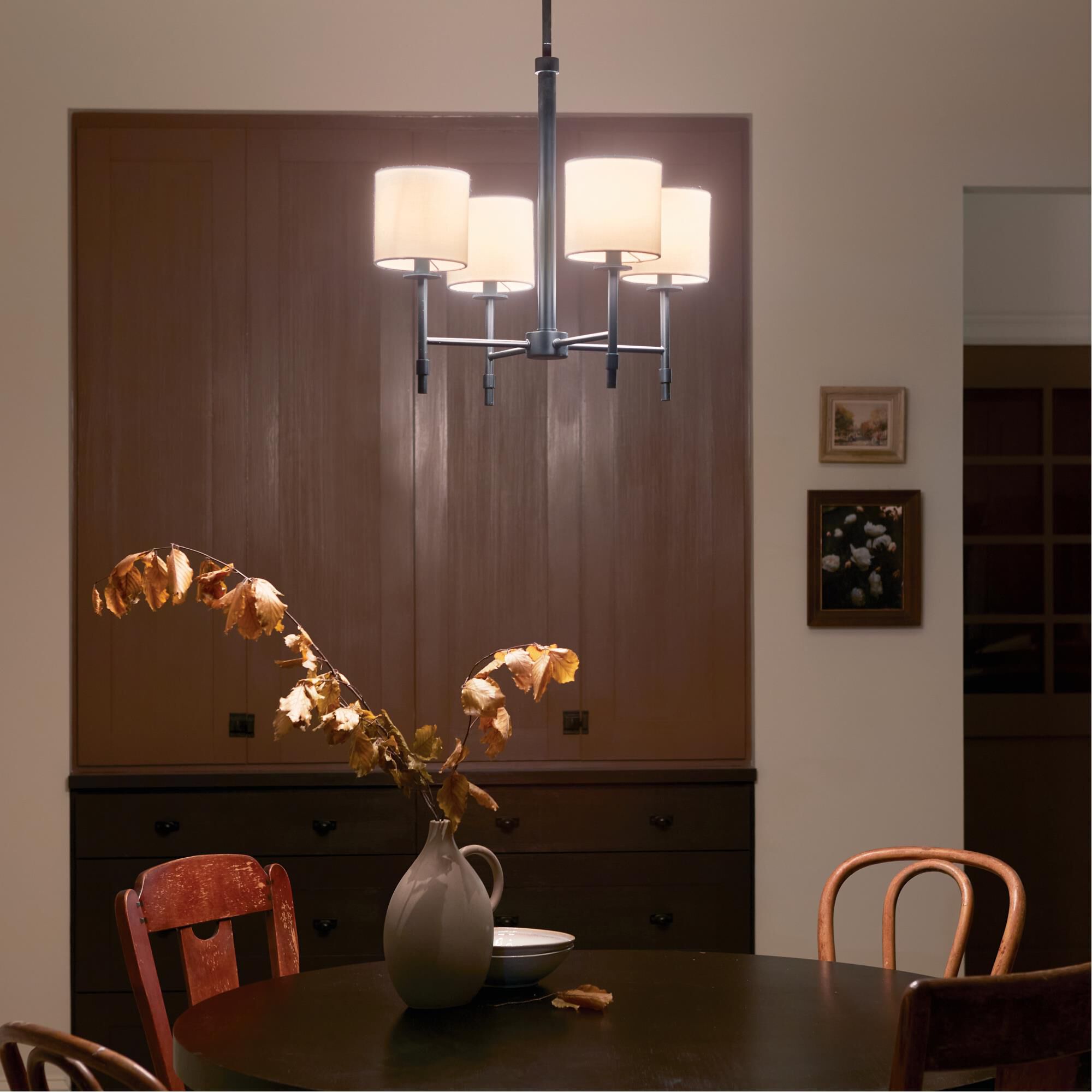 Shown in Black finish and Fabric and Drum shade