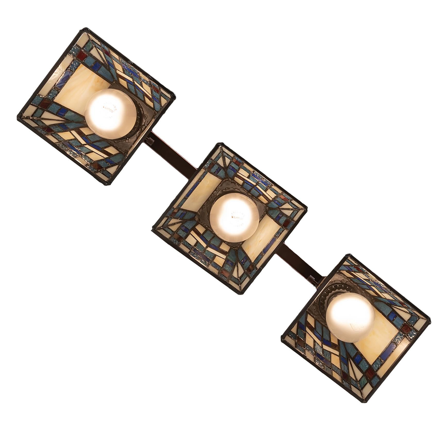 Shown in Mahogany Bronze finish and Blue;Beige glass