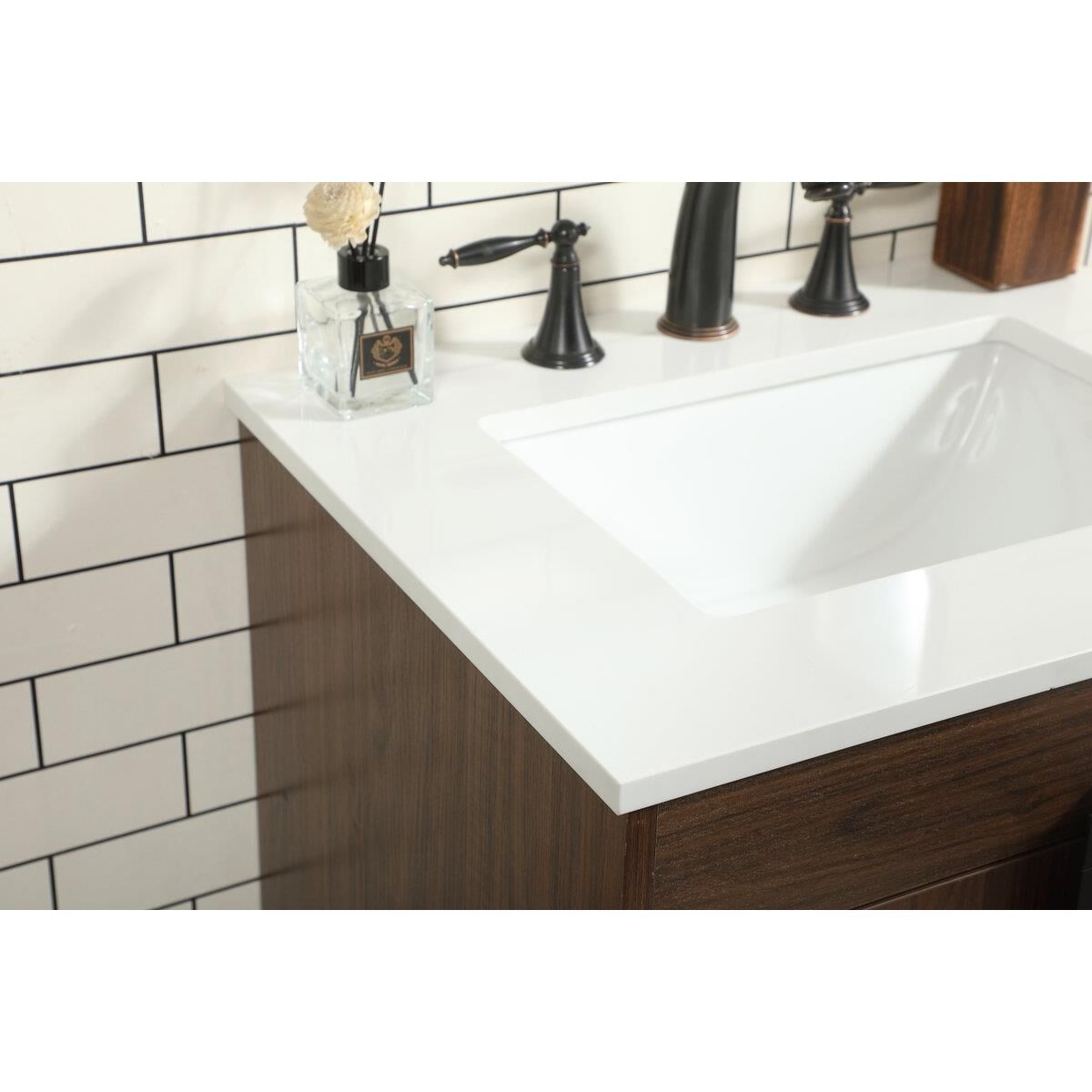 Shown in Walnut finish and Without Backsplash accent