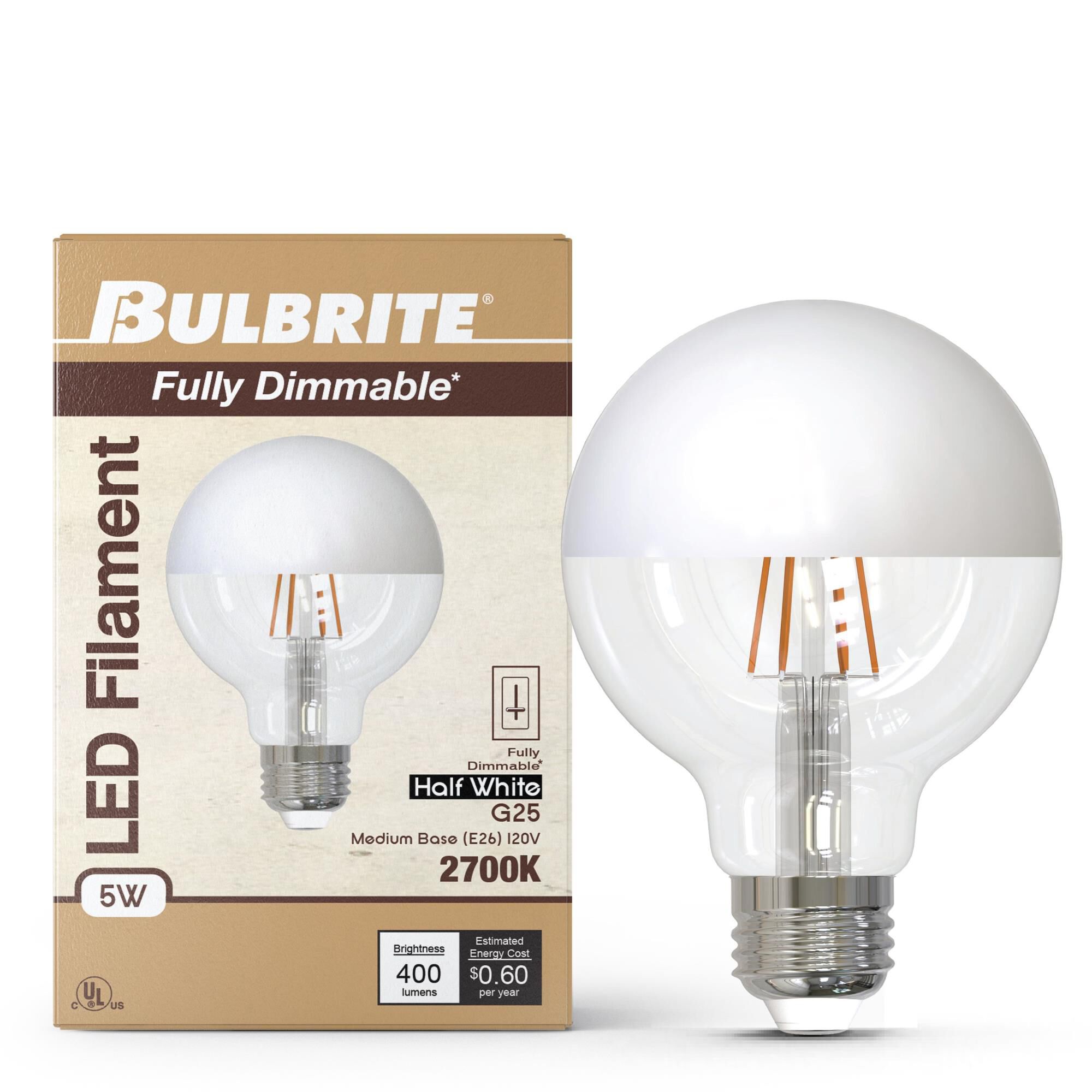 Half White G25 Base E26 2700K LED Light Bulb,