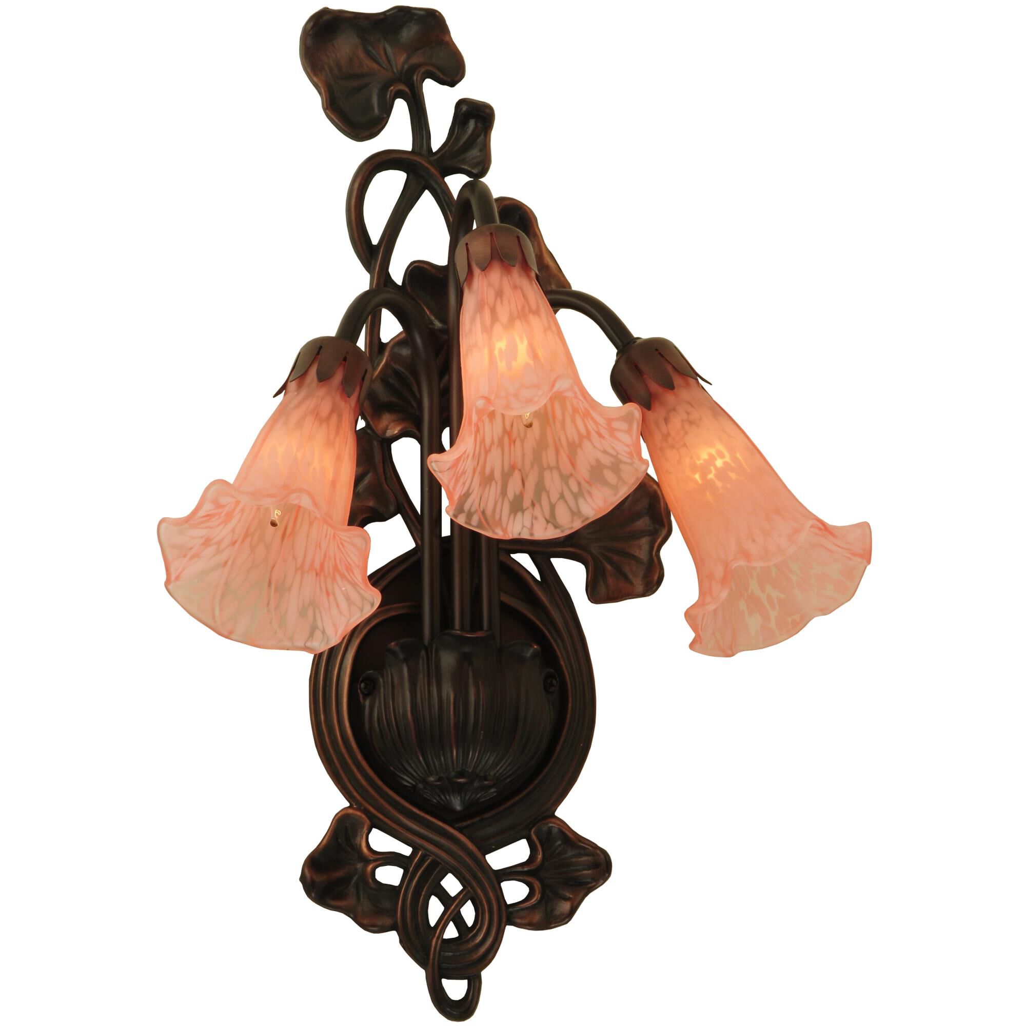 Shown in Mahogany Bronze finish and Mottled Petal Pink glass