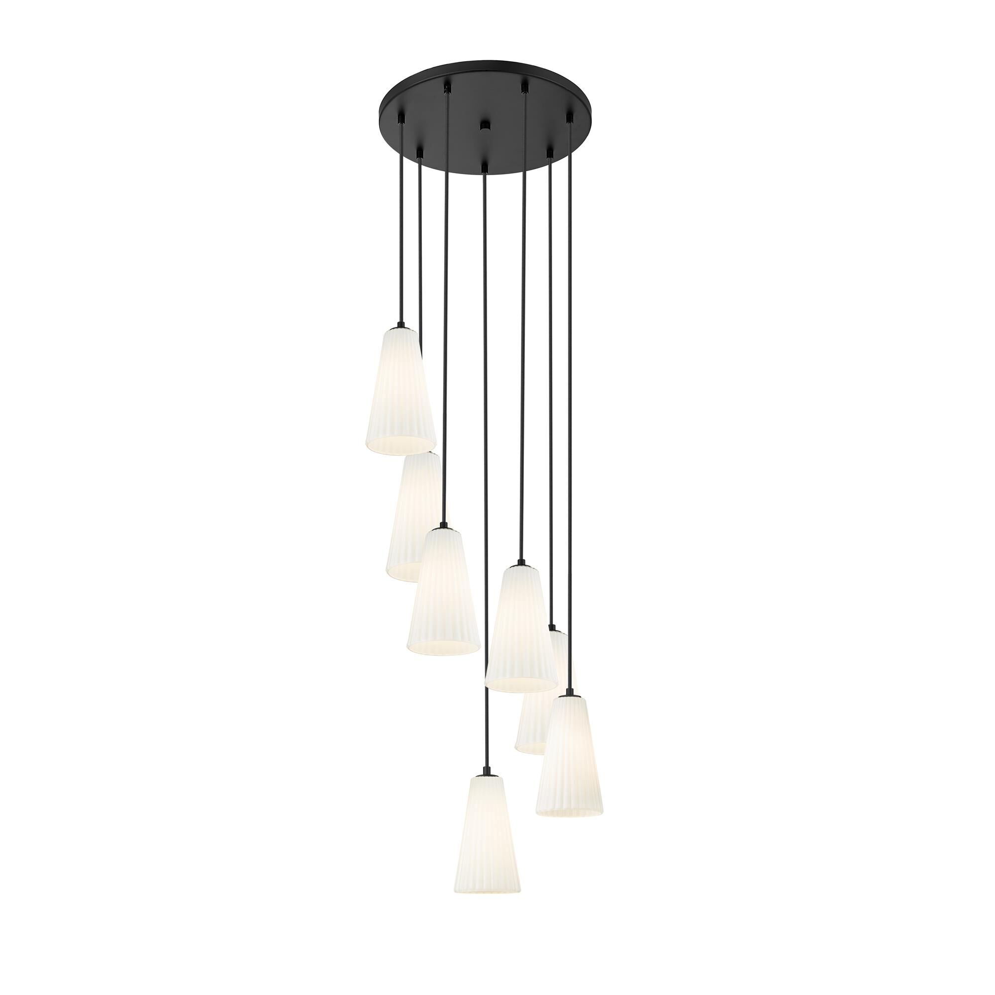 Shown in Matte Black finish and White glass and White shade