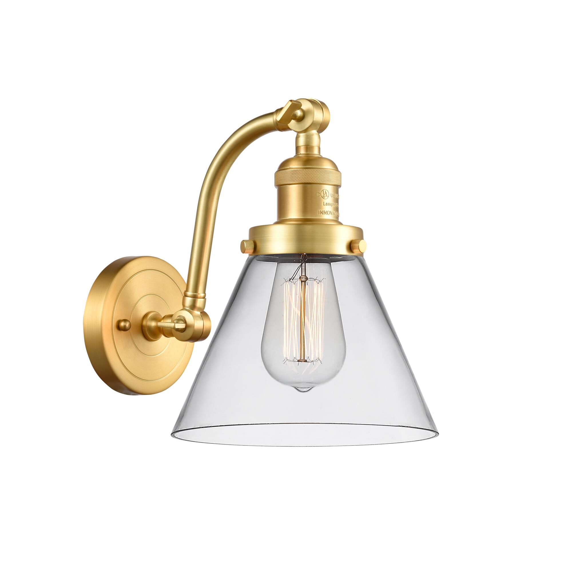 Shown in Satin Gold finish and Clear Large Cone glass
