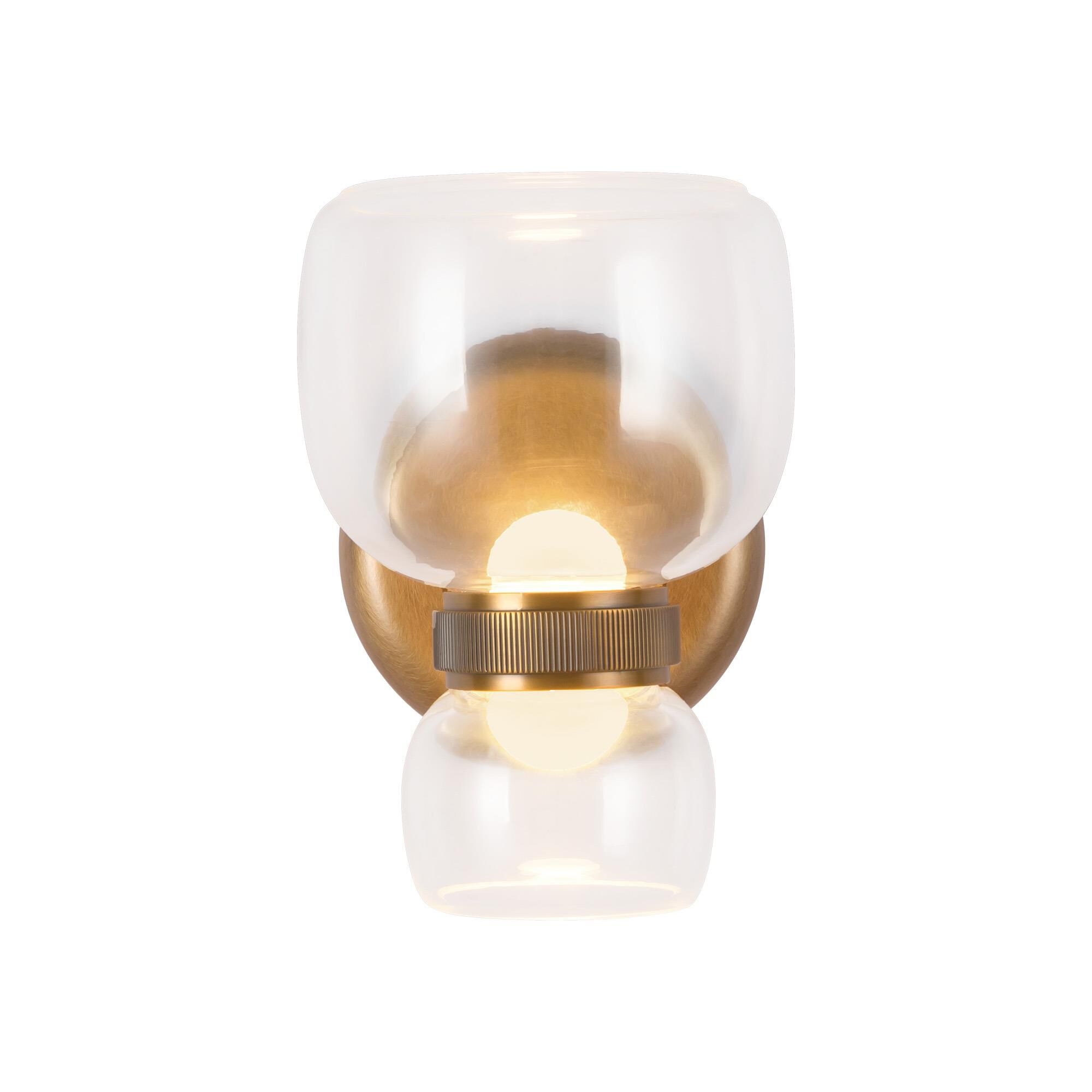 Shown in Vintage Brass finish and Clear glass