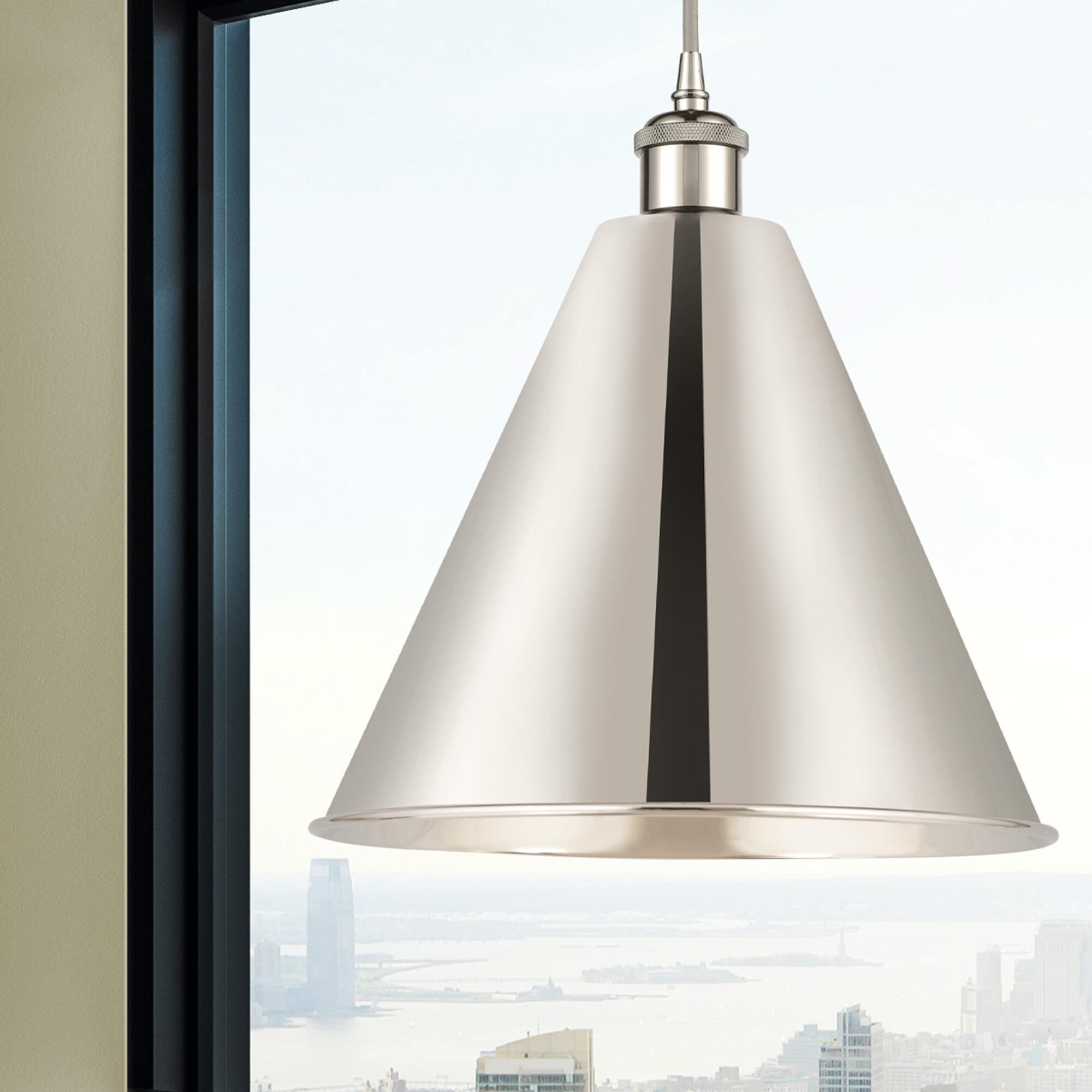 Shown in Polished Nickel finish and Polished Nickel Ballston Cone shade